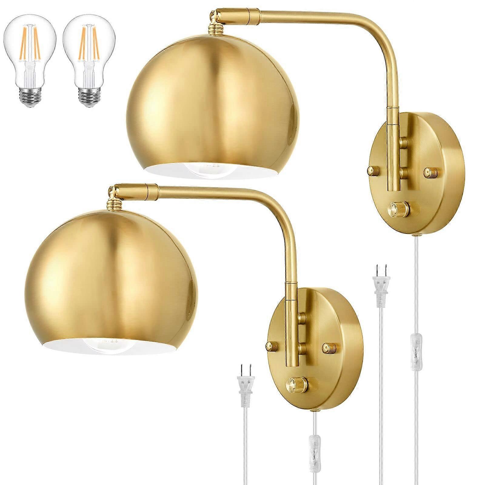 Wall Sconces Plug in, Dimmable Wall Sconce Swing Arm Wall Lights with Plug in Cord and Dimmer On/Off Knob Switch