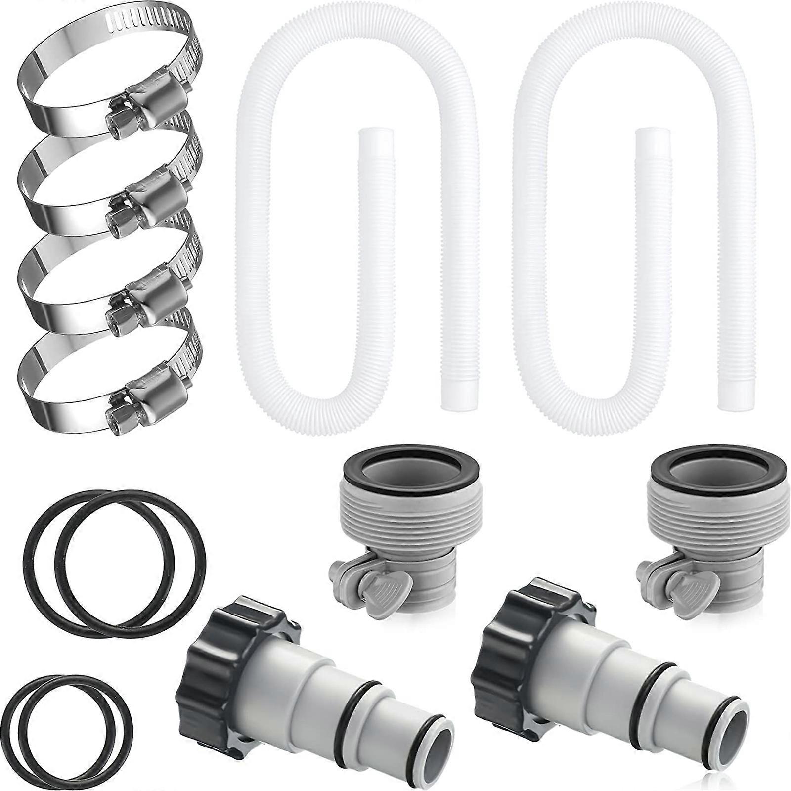 For Above Ground Pool 59 Inch Long Replace Hose Pool Hose Filter Pump Accessories with 4 Clamps Adapter Saltwater System  White
