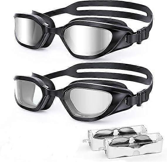 2 Pcs Swim Goggles, Swimming Goggles, Anti-Fog Goggles, Uv Protection Pool Goggles Form, Black