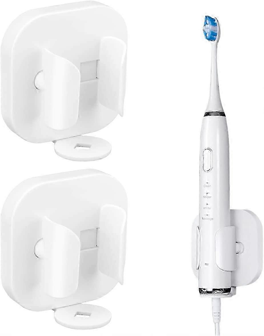 White Electric Toothbrush Holder, 2-Pack Adhesive Wall Mount for Bathroom