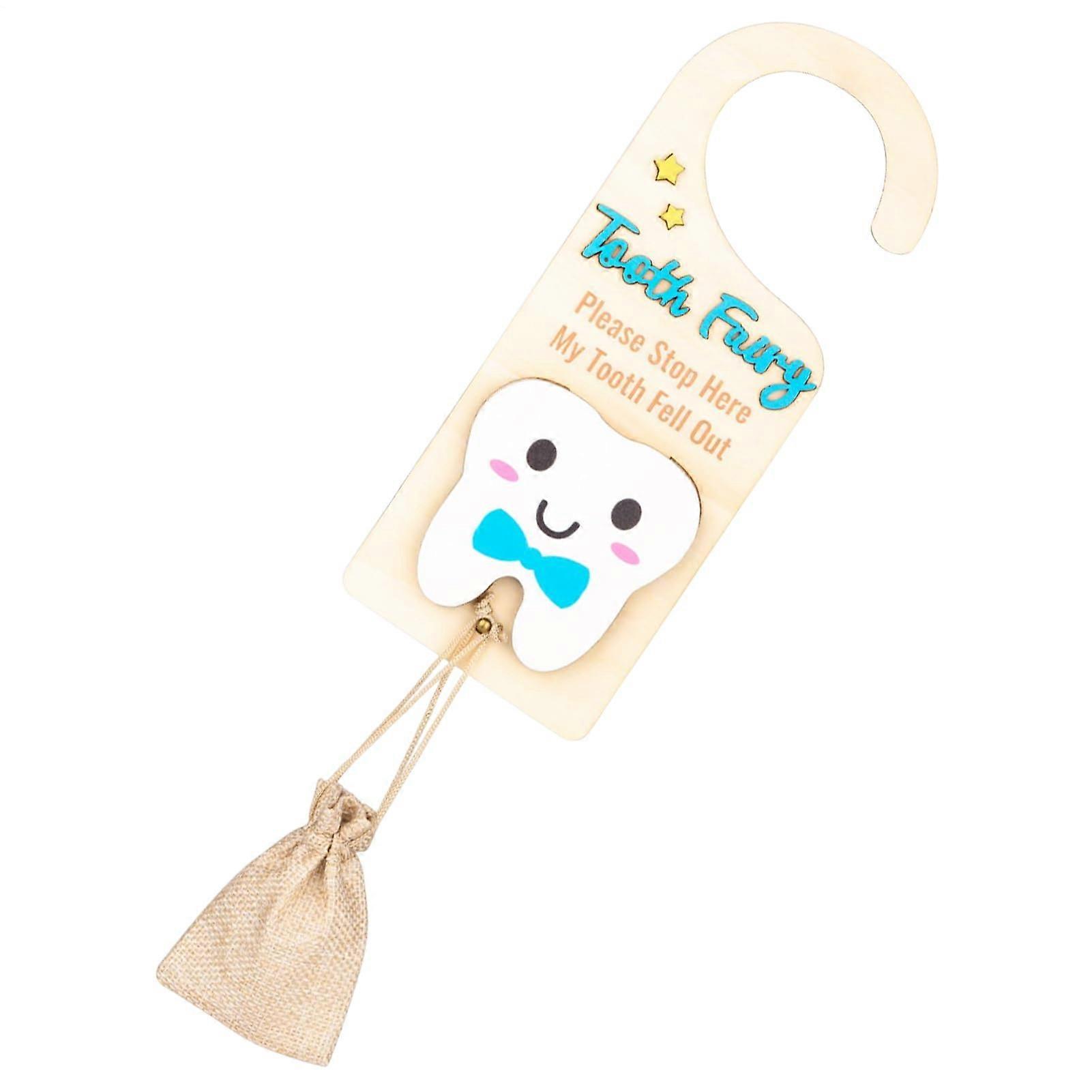 Tooth Fairies Door Hanger Wooden Keepsake with Bag for Room Decor Kids Keepsake Box Blue