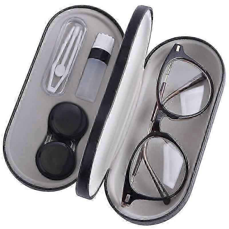 L’étui à lentilles de contact portable double face 2 en 1 et l’étui à lunettes présentent une conception à double usage avec un miroir intégré, une pince à épiler et une solution de contact B