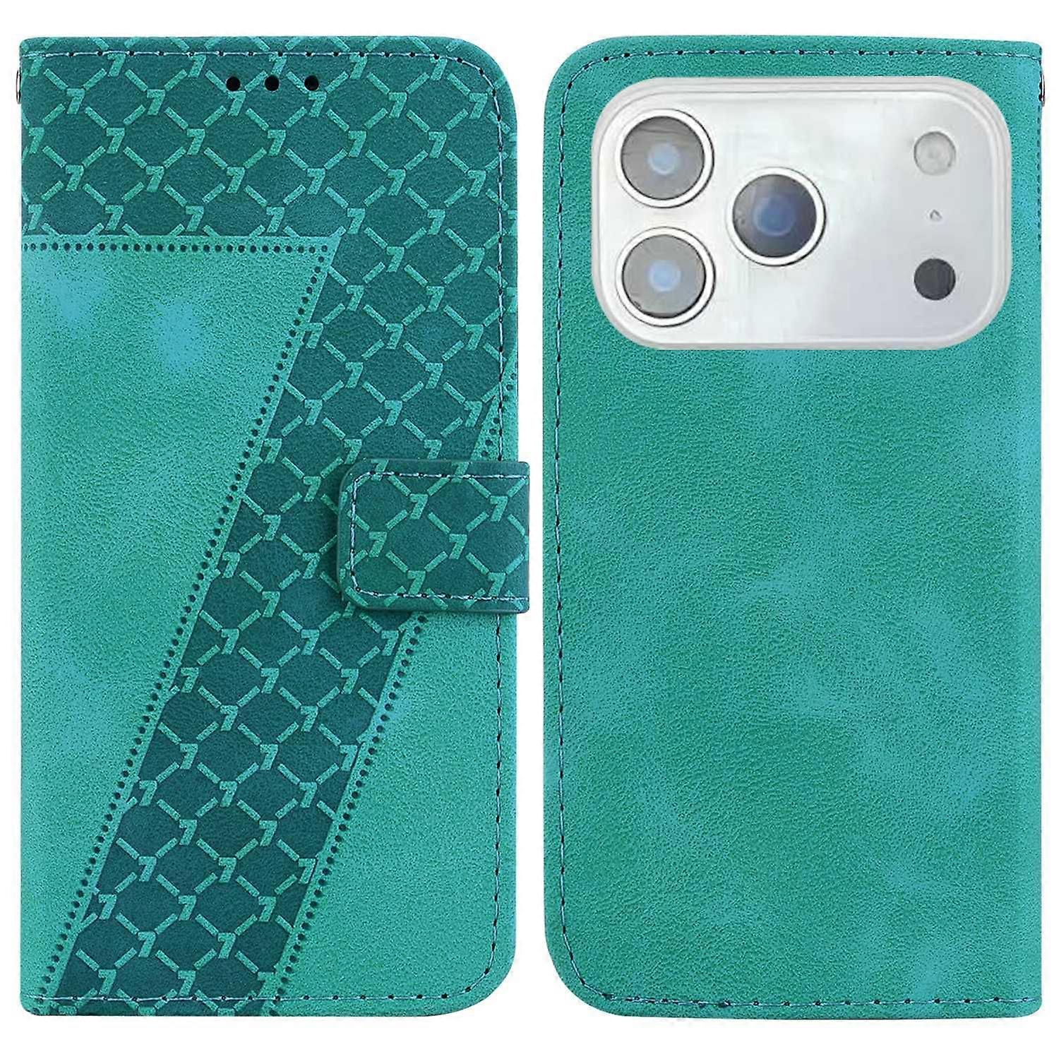 For iPhone 17 Pro Stand Case 7-Shaped Pattern Imprint Leather Phone Cover with Strap