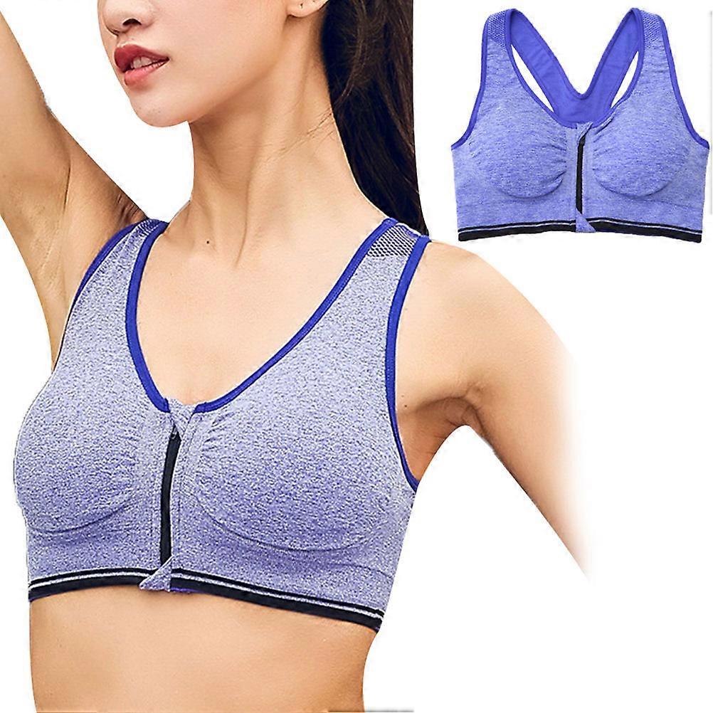 Front Zip Sports Bras For Women Padded Wirefree Crop Front Zipper Closure Blue Size XL Running Yoga 1Pack