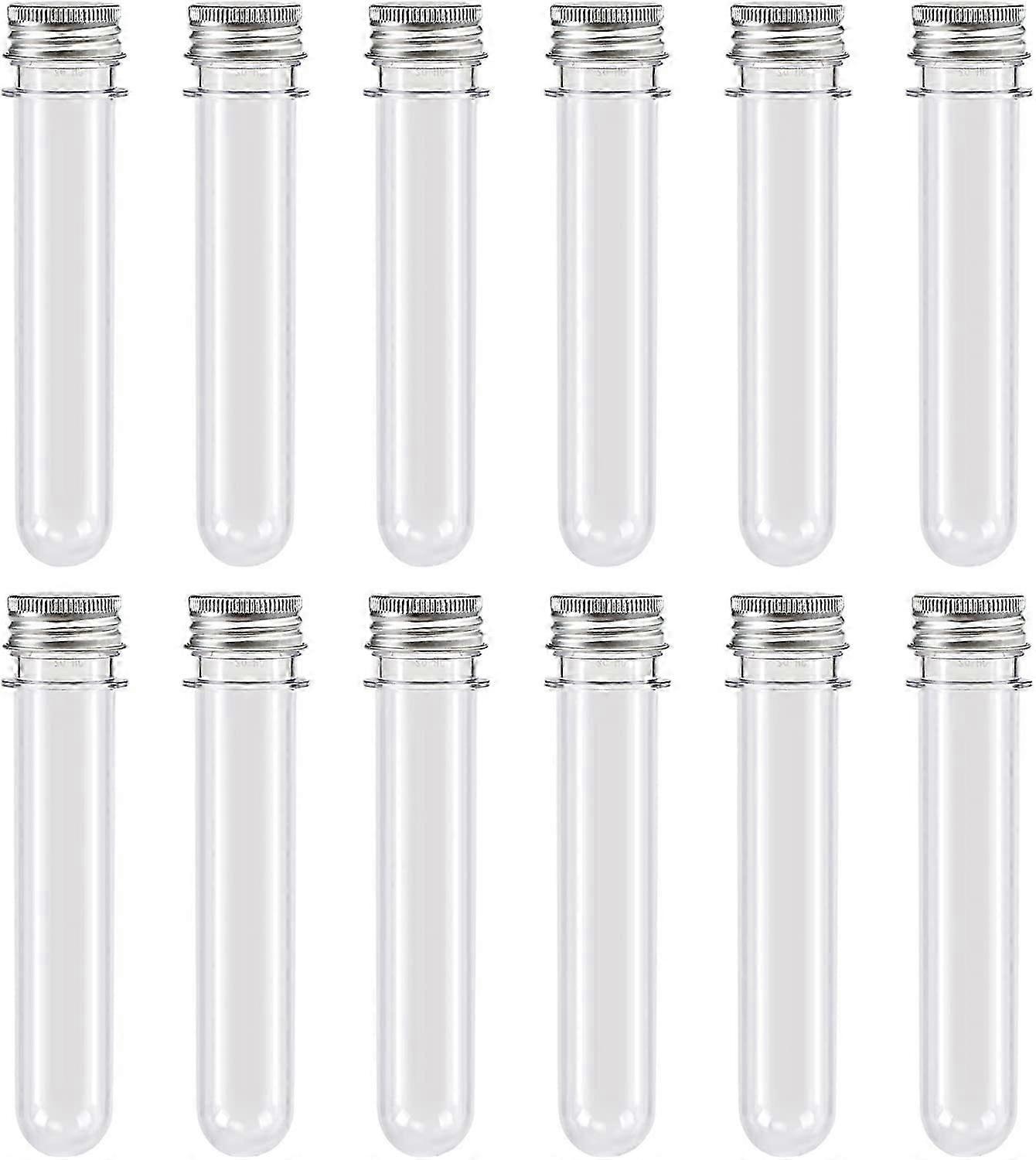 Set of 12 Clear Plastic 40ML Test Tubes with Screw Cap