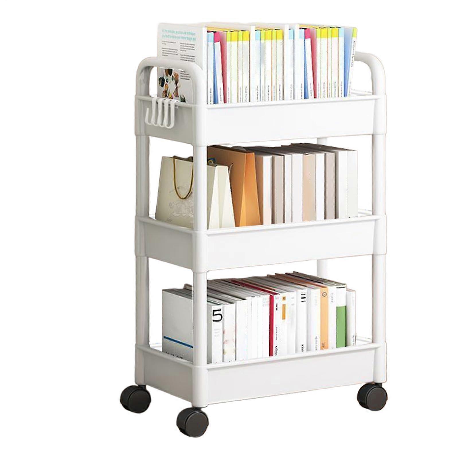 Storage Cart on Wheels, 3 Tier Rolling Utility Organizer, Movable Shelf for Kitchen Office, 69x33x22cm White
