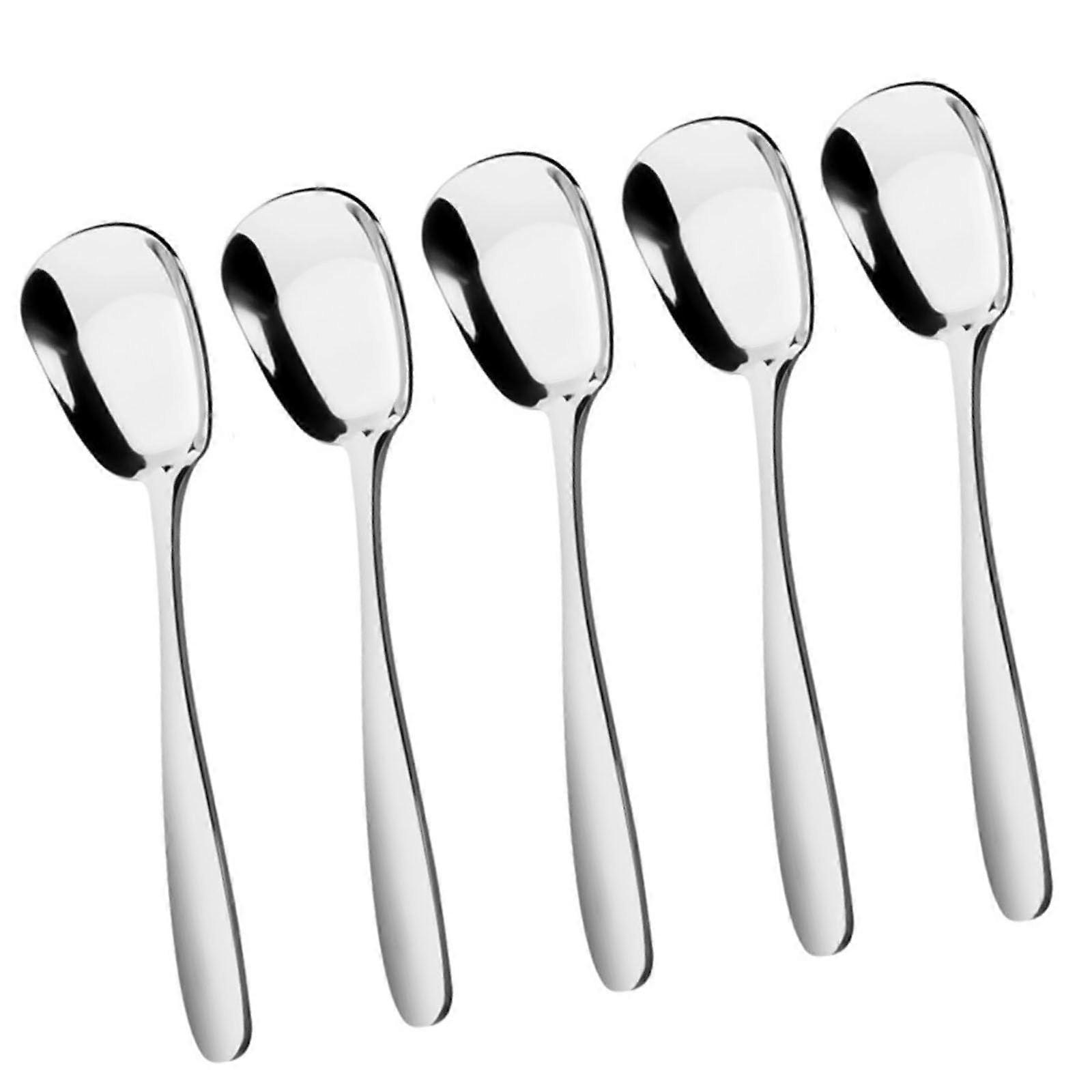 Set of 10 Stainless Steel Multi-Purpose Spoons with Square Functional Head for Cooking Enthusiasts - Large Size