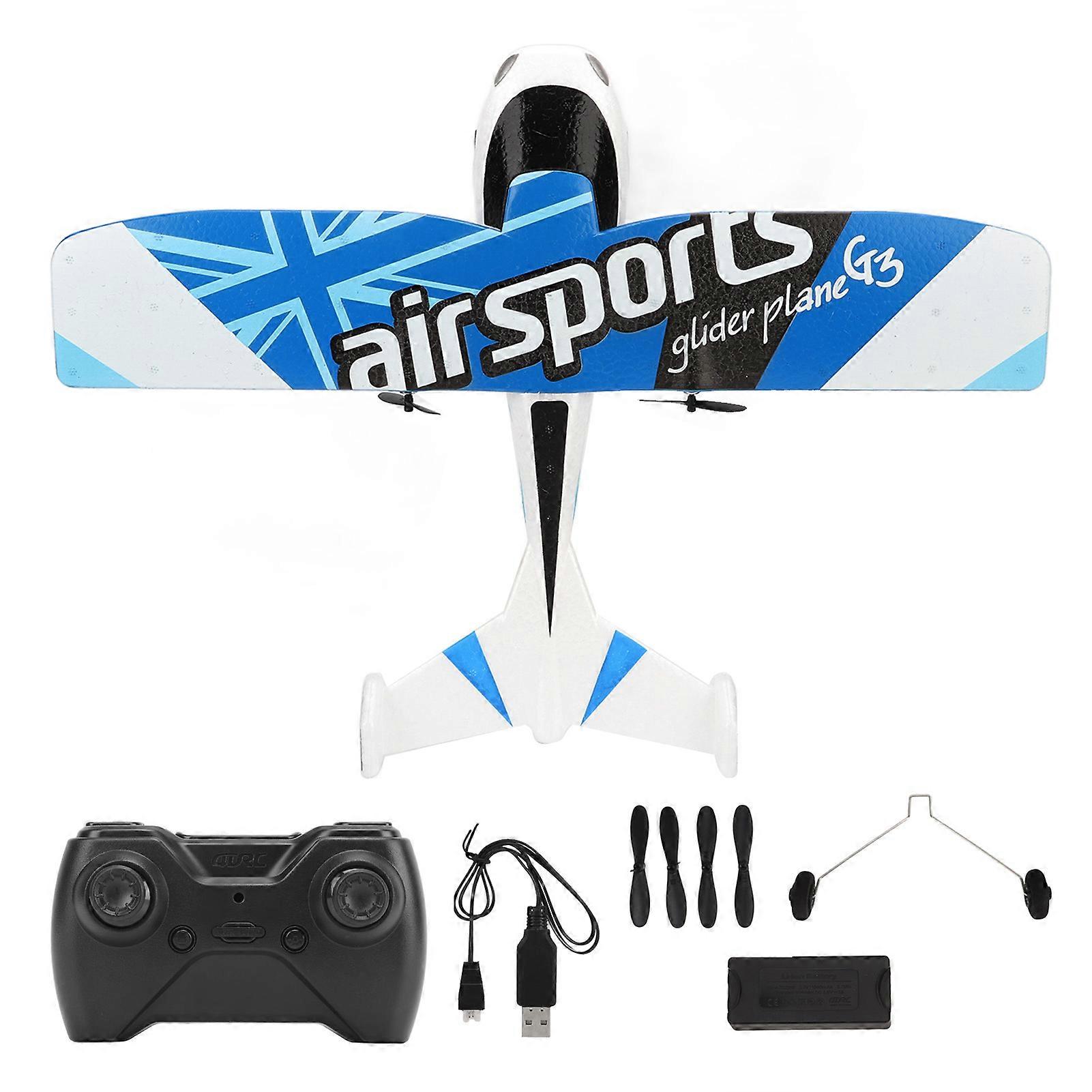 Avion télécommandé 2,4 GHz en plastique EPP avec lumière LED pour débutants, adultes et enfants, bleu, batterie unique
