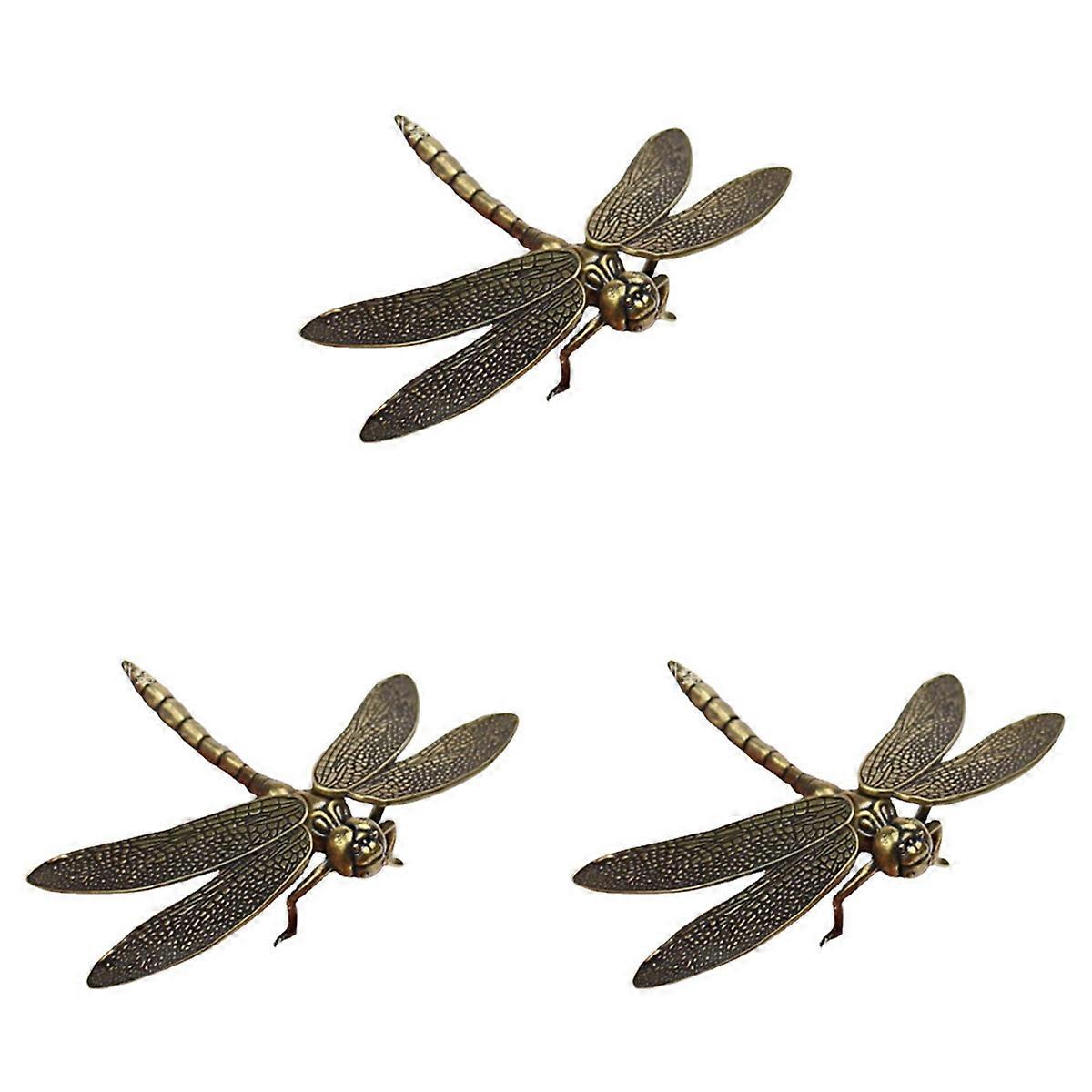 Mini Brass Dragonfly Casting Animal Figurine Retro Style Sculpture