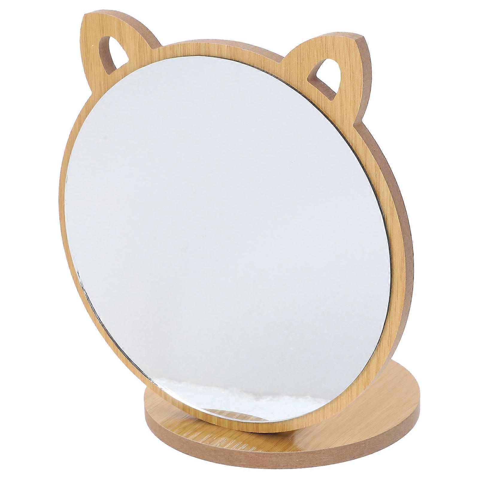 Desktop Makeup Mirror Vanity Mirror for Desk Light Brown 20x17cm 1Pack