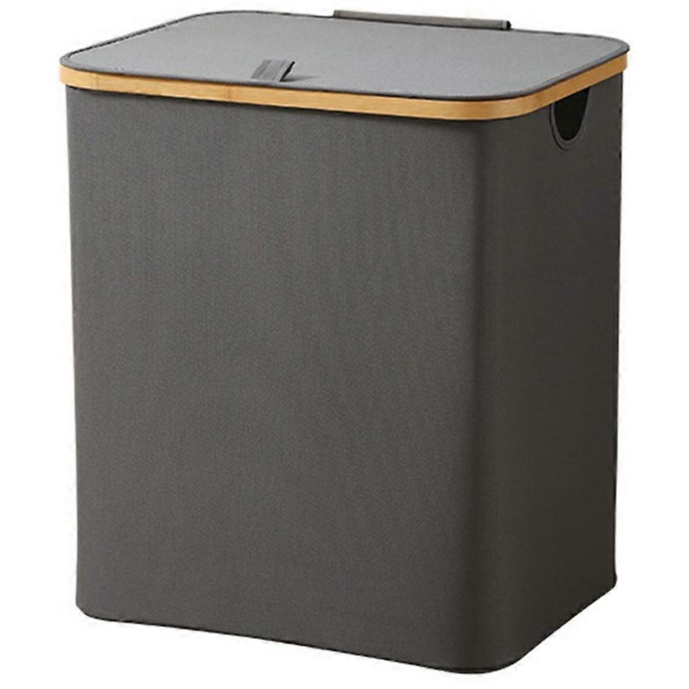 Size XL 600D Oxford Fabric Rectangular Foldable Laundry Hamper Bamboo Frame Dirty Clothes Basket with Lid