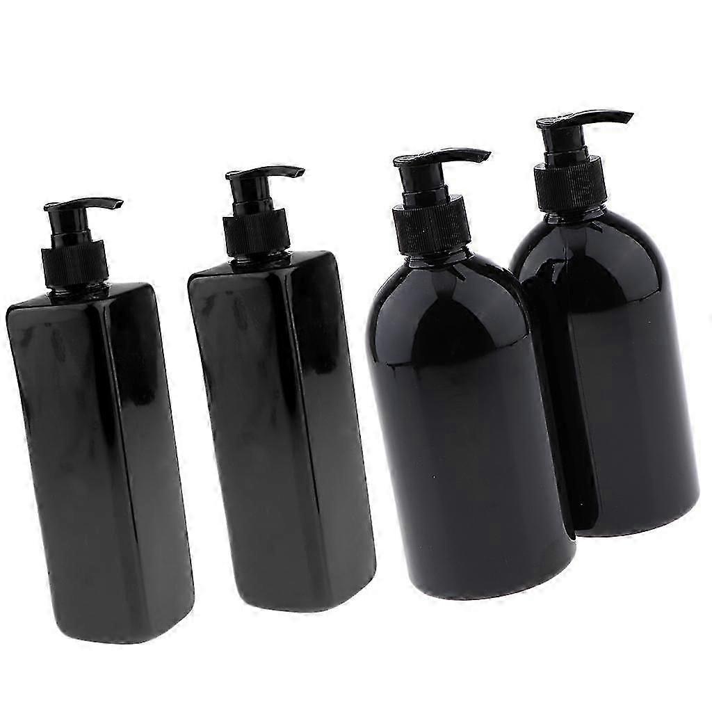 4 Pack Black 500ml Empty Plastic Pump Bottles, Refillable Bottles for Lotions, Liquid, Shampoo