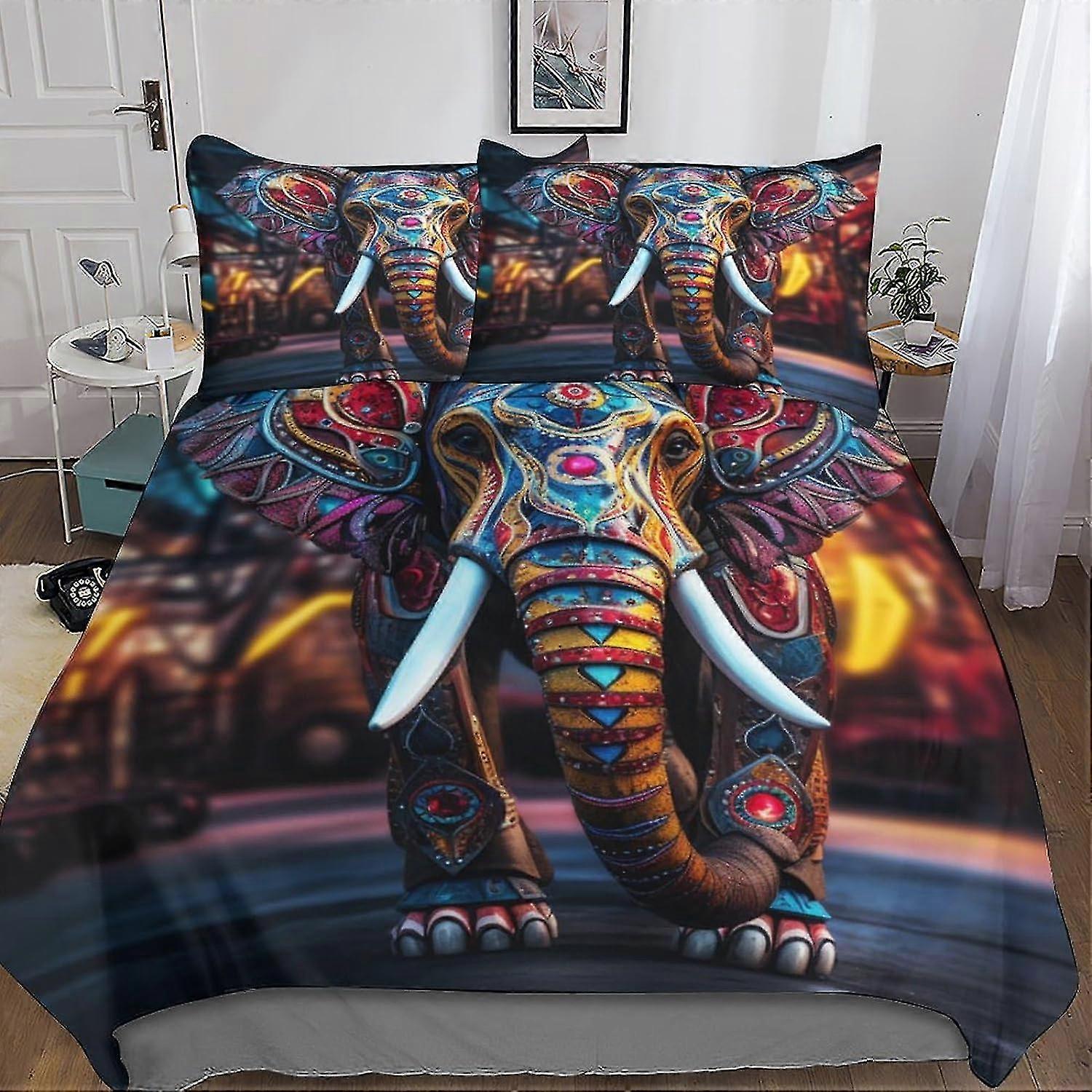 3D Elephant Comforter Cover Set for Creative Printing Duvet Cover Bedding Set with Pillow Shams Microfiber Bed Cover Zipper 3 P