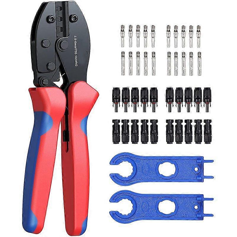 MC4 Solar Connector Kit - Crimping Tool for 2.5/4.0/6mm Cables + 20 Connectors + 1pair Spanner