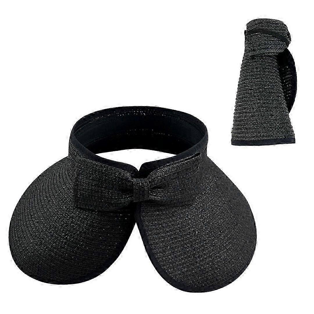 Women Sun Visors Foldable Straw Hats Summer Beach Packable Hat Floppy Wide Brim Cap Deep Style, Adjustable Size