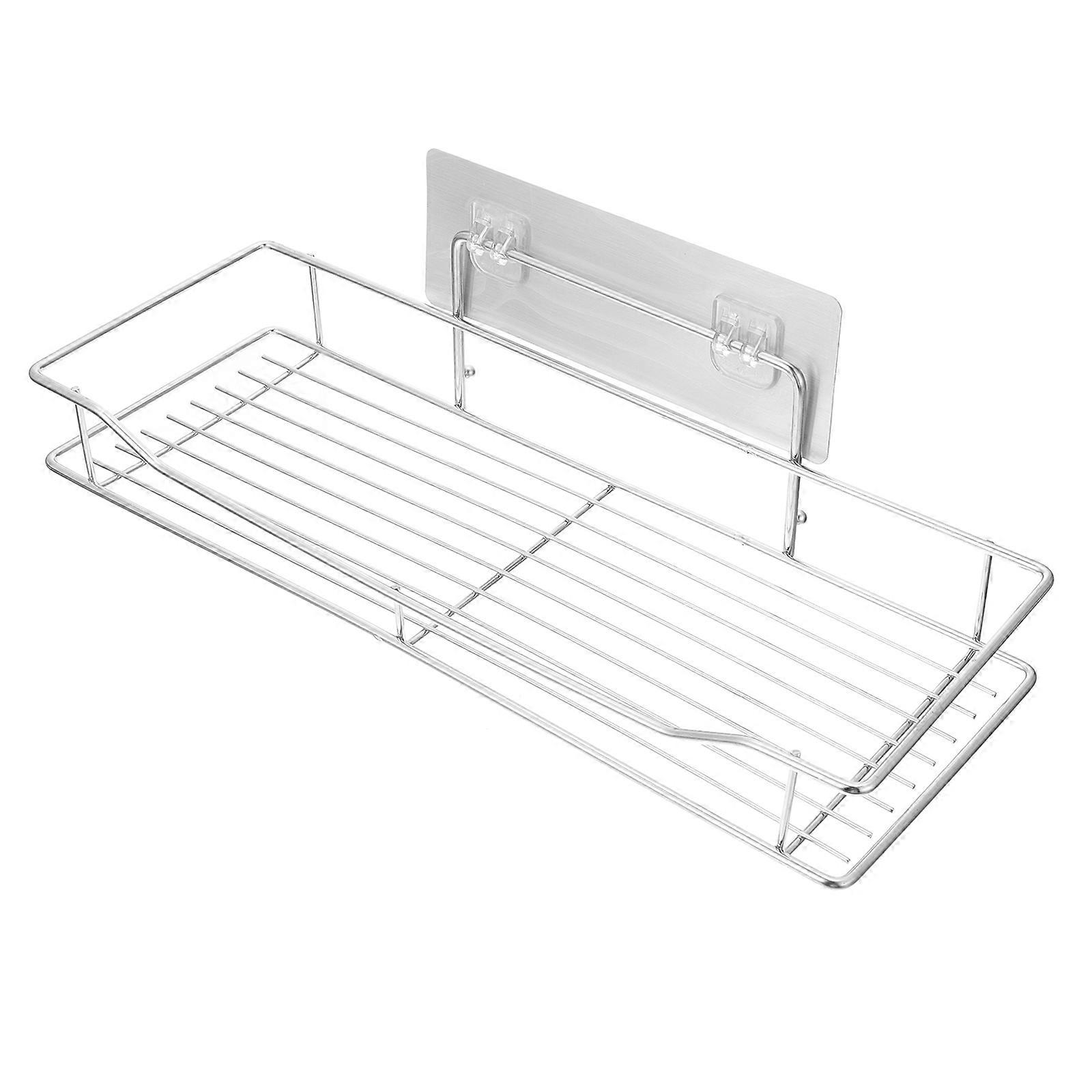 1 Set Nail Free Wall Mounted Kitchen Stainless Steel Storage Rack Silver