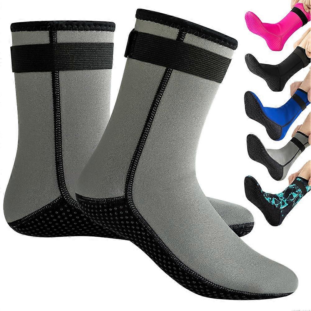 3mm Neoprene Socks for Diving, Thermal Non-Slip Wetsuit Socks, Quick Dry Swim Boots, Medium Size 40-41, Gray