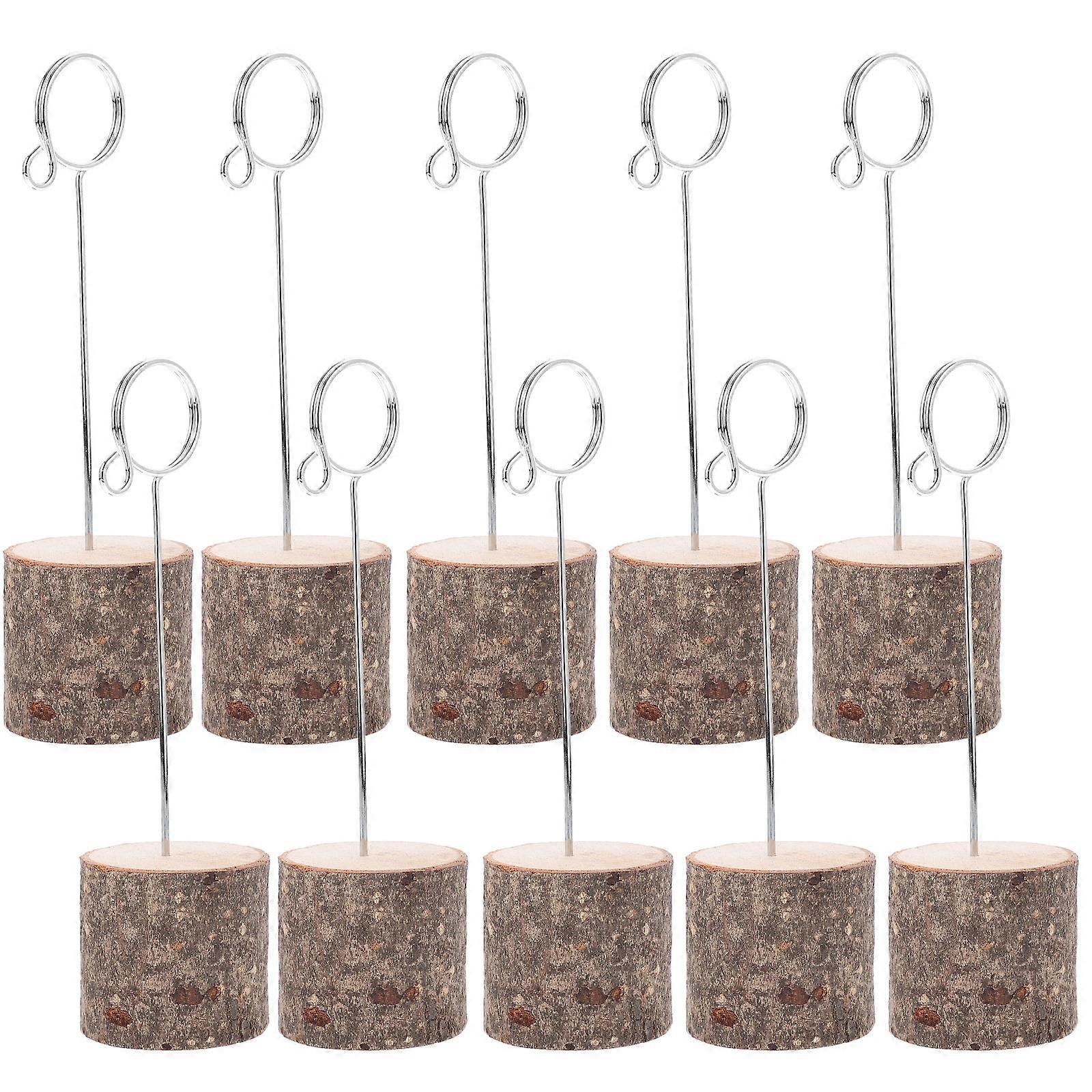 Photo Card Holder Tabletop Memo Clips Wooden Base Photo Display Stand Multi Color 10Pcs