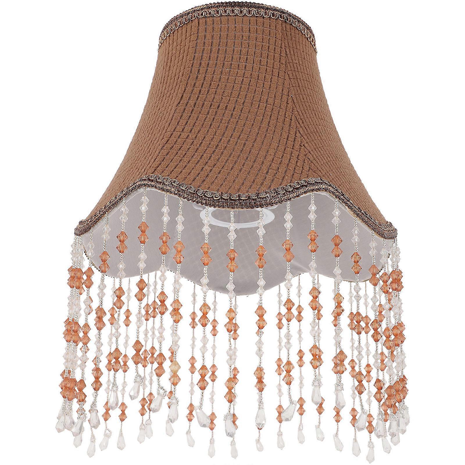Delicate Lampshade with Fringe Home Decoration for E27 Table Lamps Coffee Color 25X25CM Iron Material Replacement 1Set