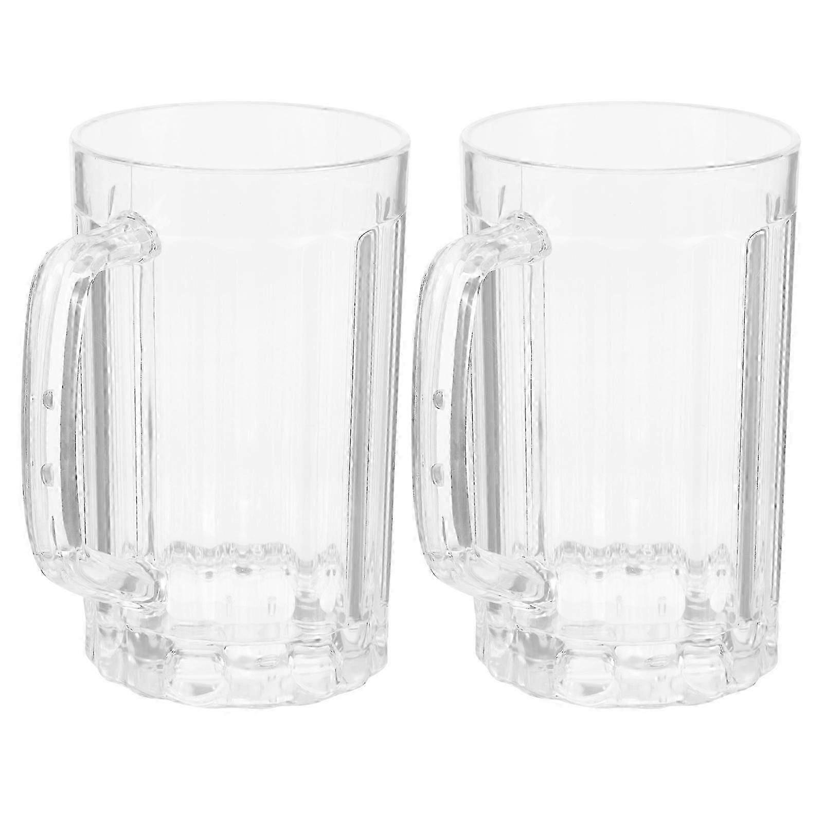Set of 2 Transparent 500ML Plastic Beer Mugs & Juice Cups - Versatile Drinking Glasses for Household Use & Refreshing Beverages