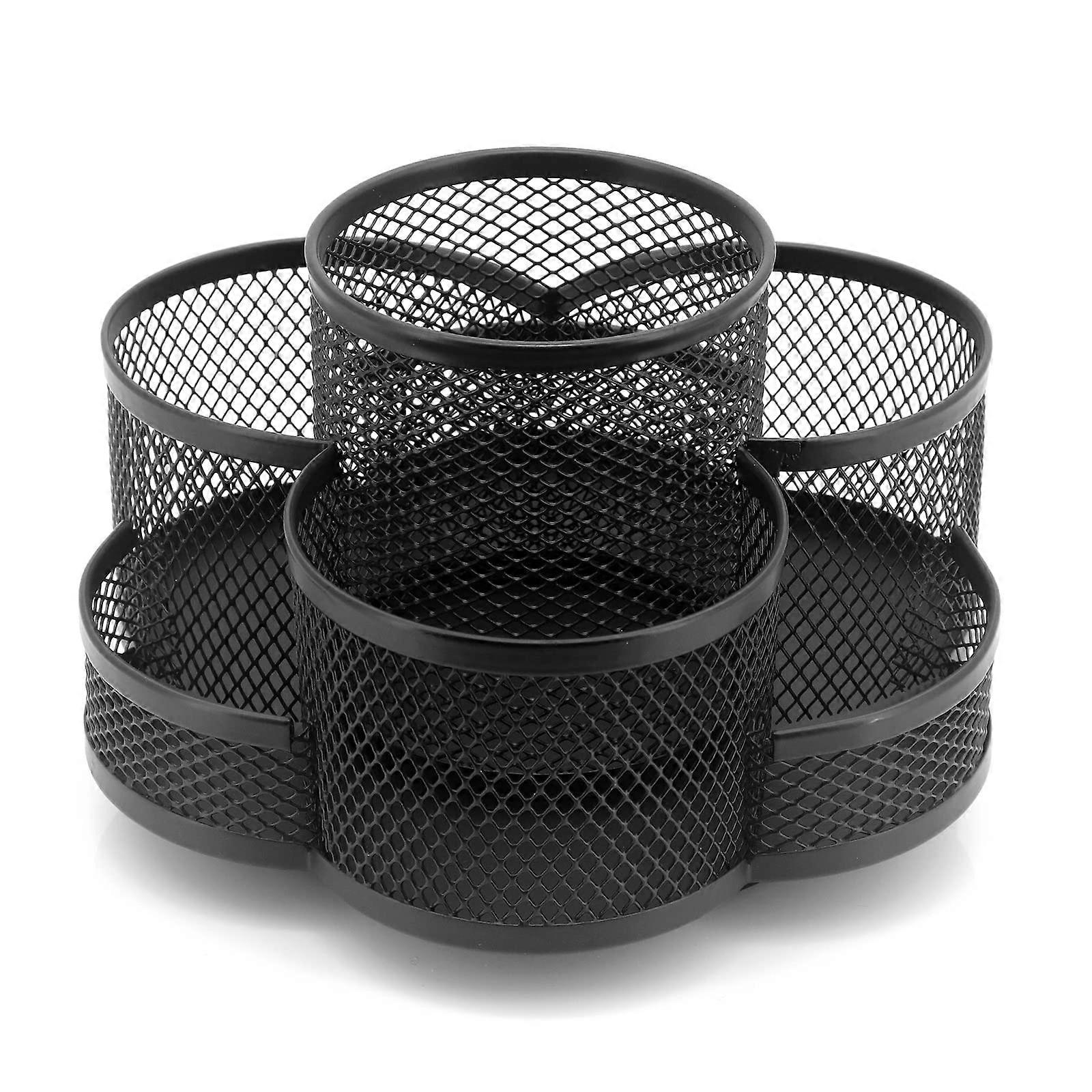 Pen Holder for Desk 360-Degree Rotating Desk Organizer With 7 Compartments Black Pencil Holder