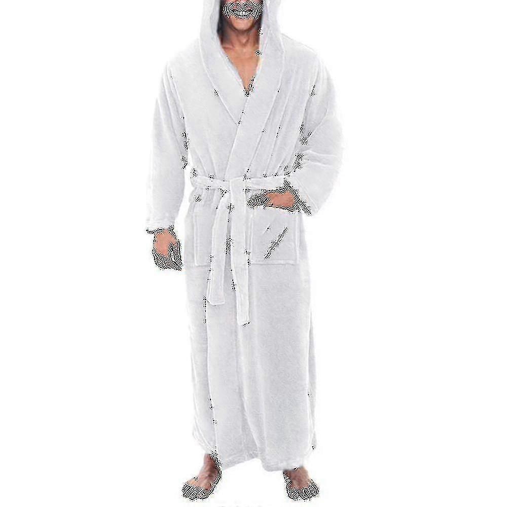 Mens Fleece Hooded Long Soft Bathrobe