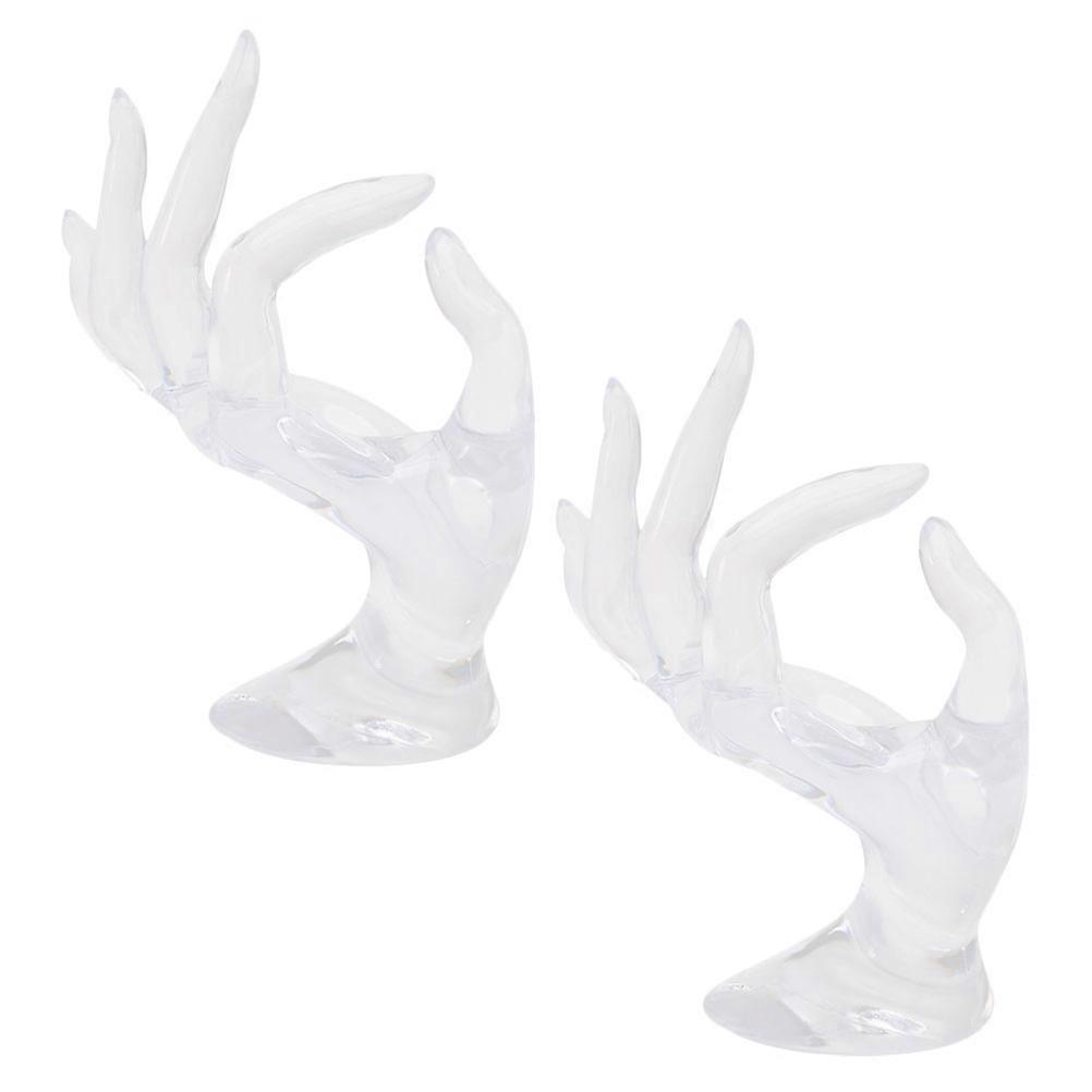 Transparent Plastic Hand Model Ring Display Stand for Organized Storage and Retail Use 2 Pcs