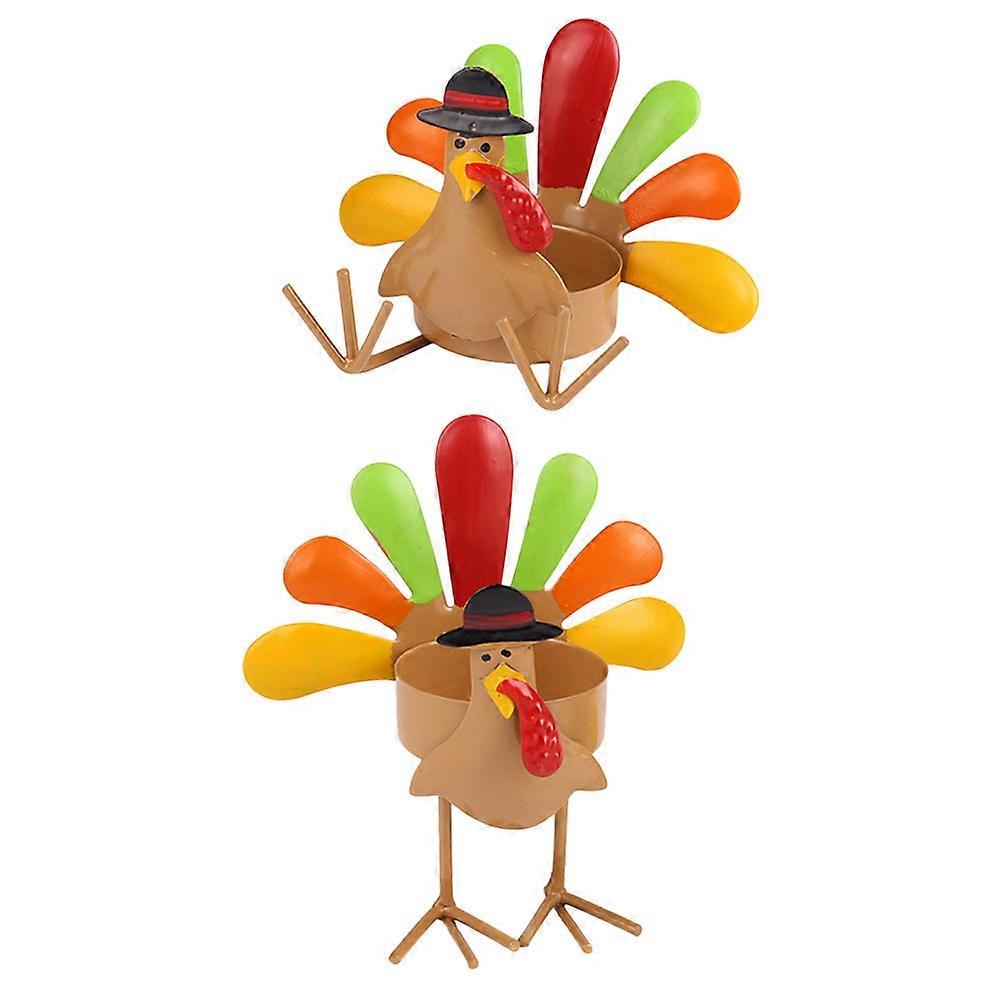 Thanksgiving Turkey Candle Holder Decorative Iron Stand for Tea Light Adds Warmth to Home Decor 2pcs