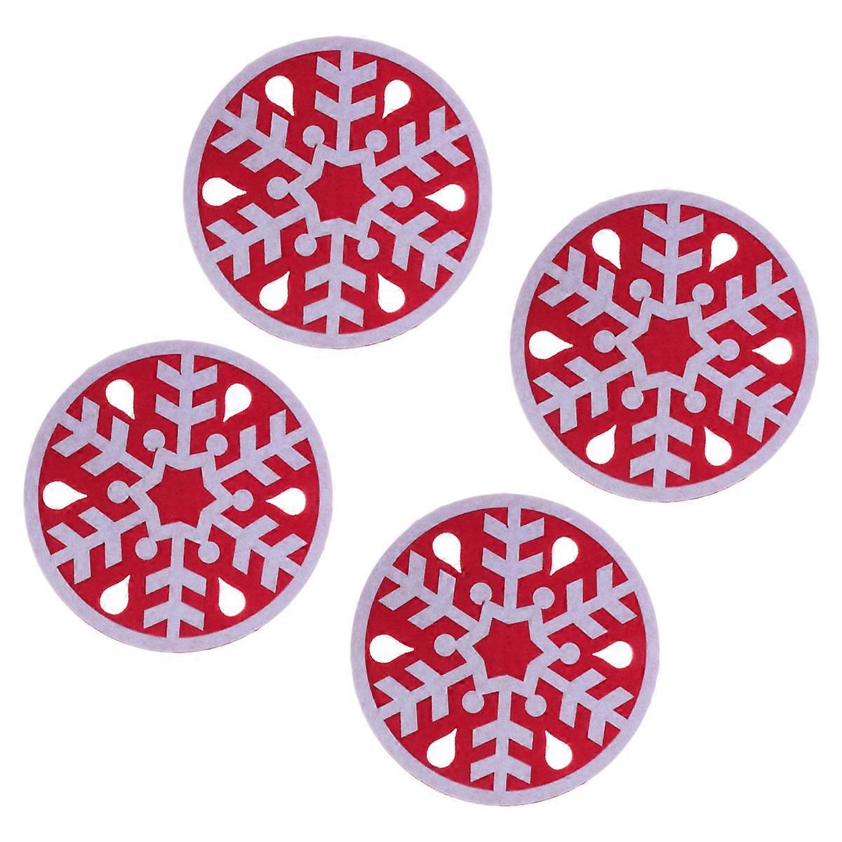 Felt Snowflake Coasters Heat Resistant Non-Slip Round Cup Holder Red 4Pcs