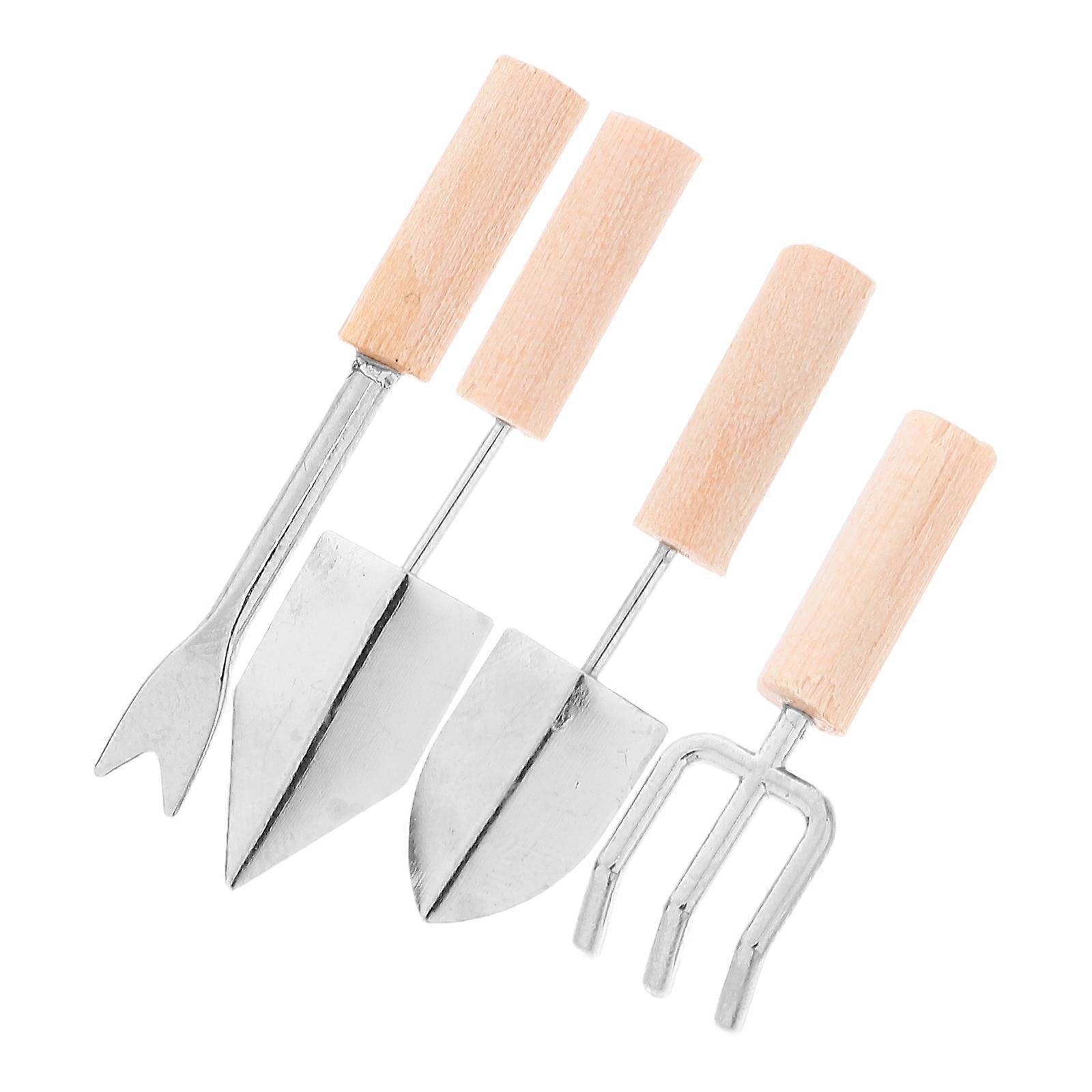 Mini Zen Garden Tools with Wooden Handles for Fairy Color Realistic Design Compact Lightweight 4 Pieces