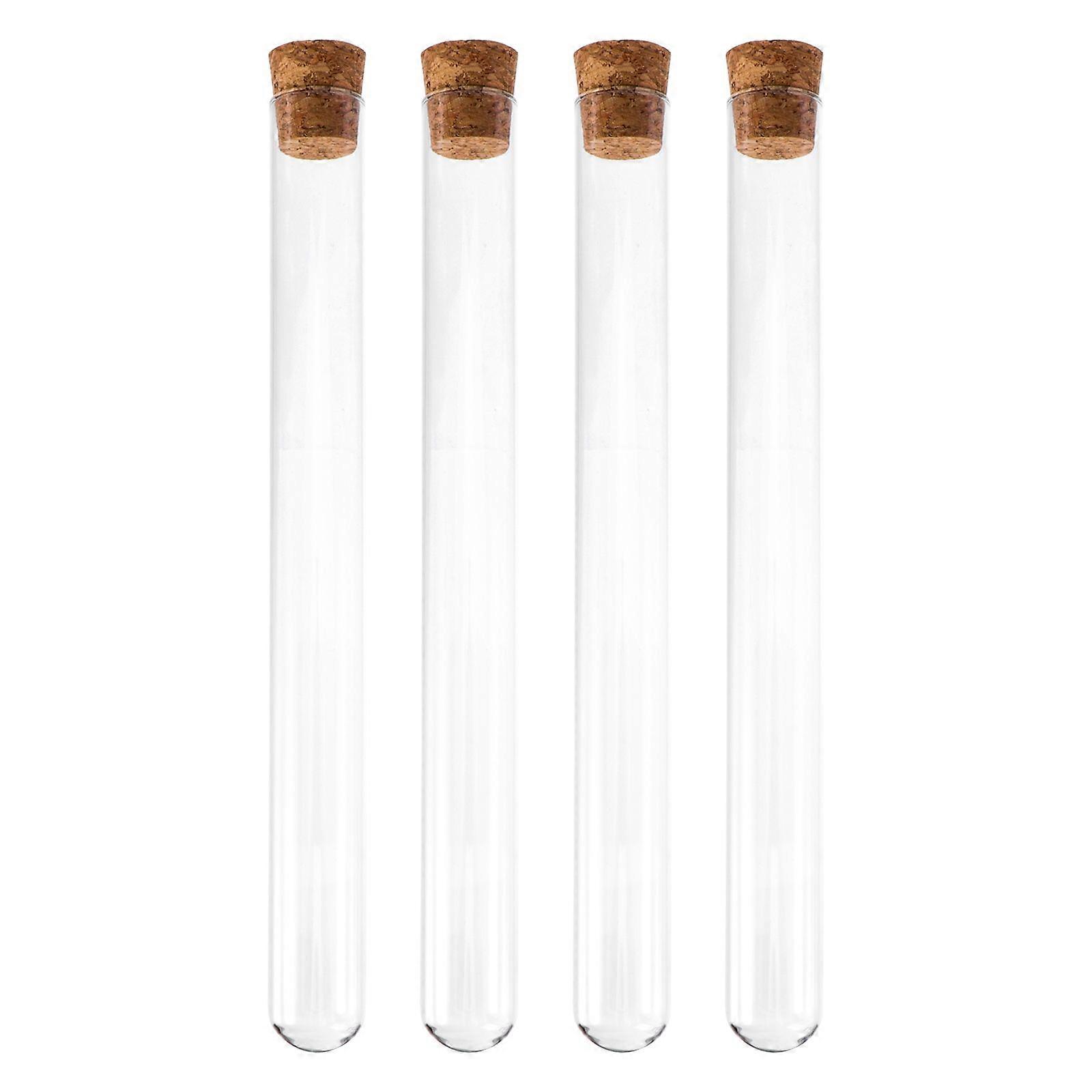 4pcs Transparent Test Tube with Cork Stopper Flat Round Bottom Glass Bottles for School Scientific Experiments Powder Liquid Storage