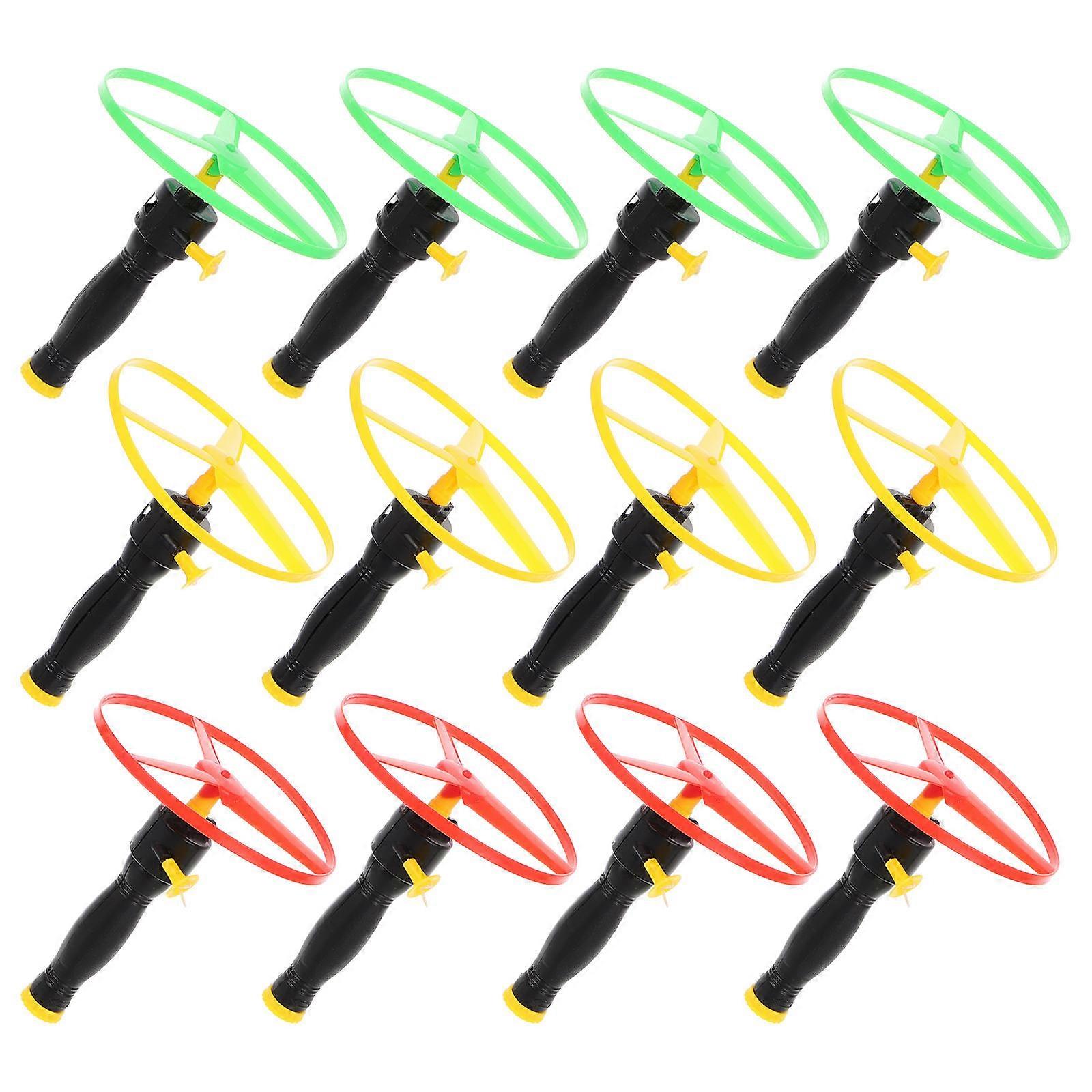 Pull String Flying Saucer Durable Lightweight Plastic Assorted Color Outdoor Toy for Kids 12pcs