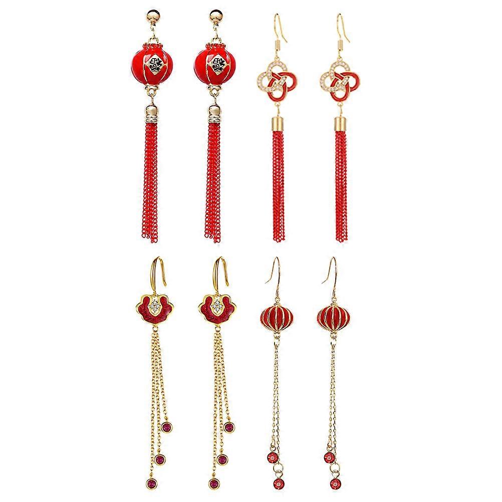 Tassel Earrings Set 4 Pairs Drop Shape Festive Accessory Assorted Color for New Year Eve Parties