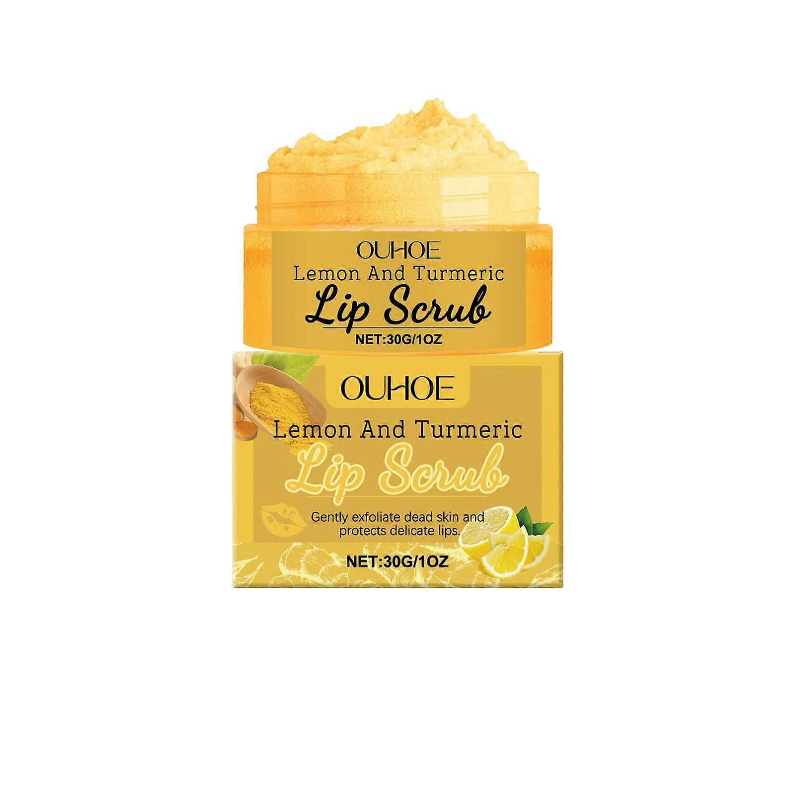Esfoliante labial de limão e cúrcuma para lábios escuros, Esfoliante labial com aloe vera, Esfoliante labial nutritivo com açúcar, Esfoliante labial natural para lábios secos, rachados, hidrata