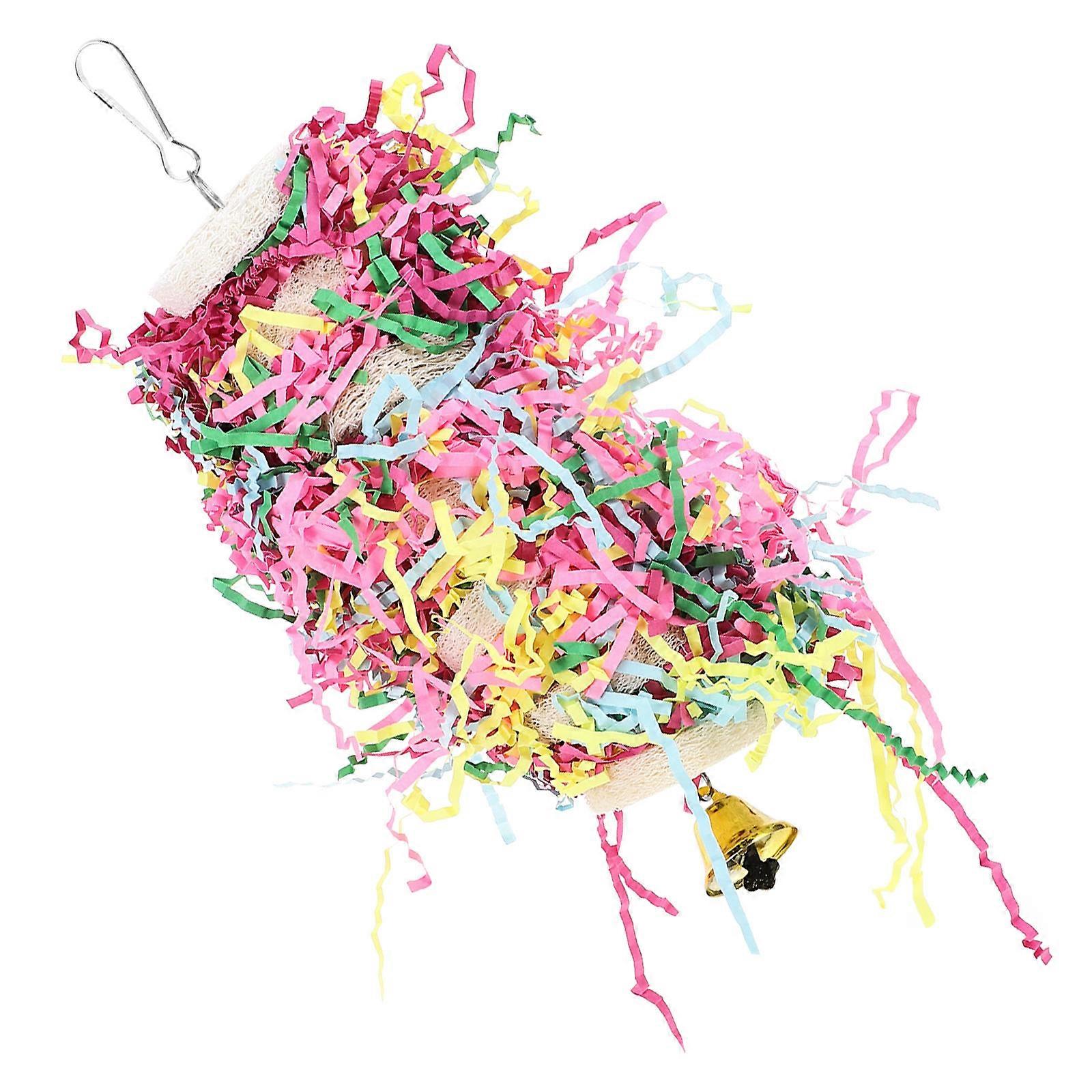 Durable Hanging Bird Toy with Bell Shredding & Balance Training for Parakeets and Parrots, Made from Safe Loofah Material, Easy to Install in Bird