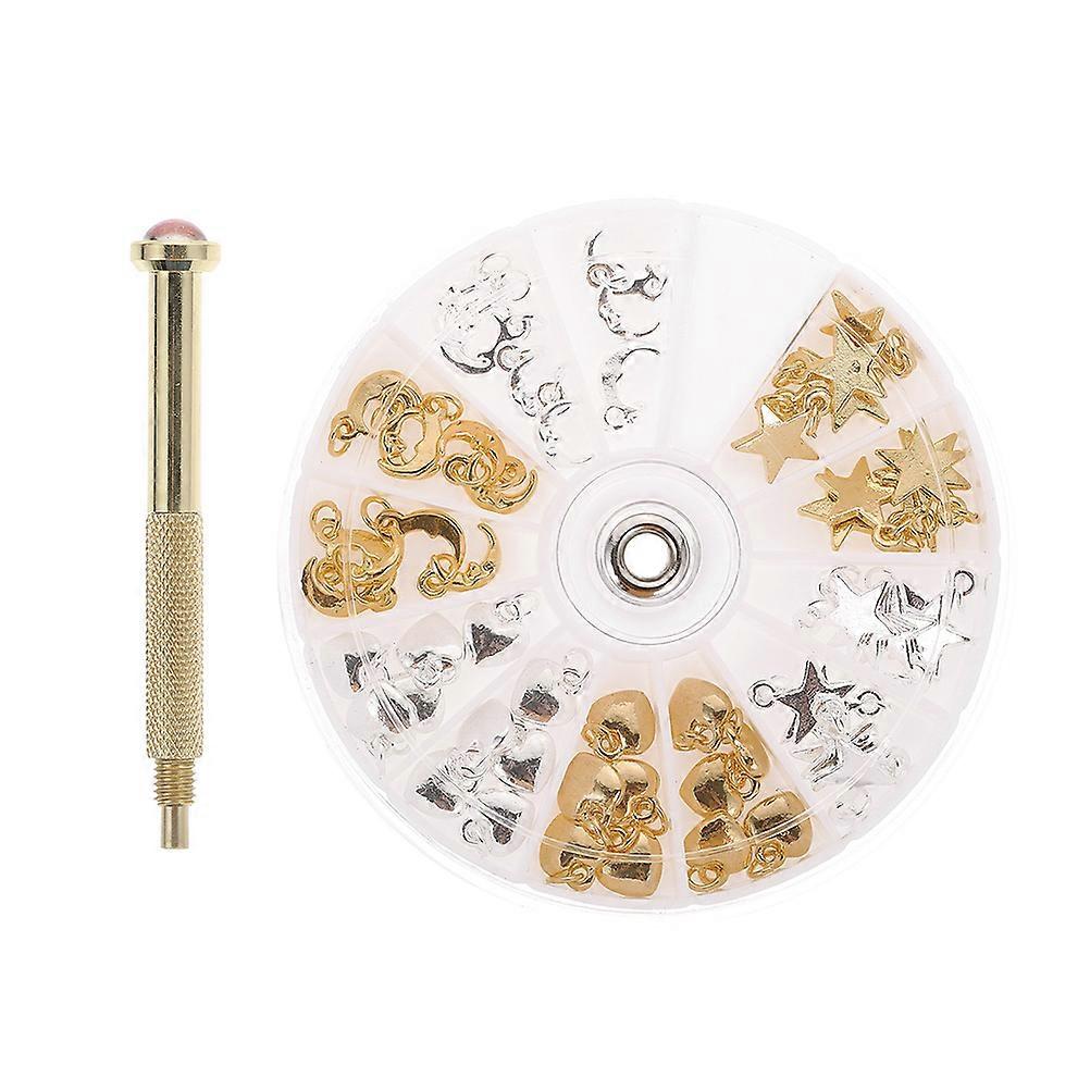 Nail Pendant Piercing Kit with Dangle Charms and Hand Drills – Practical Nail Art Tool Set for DIY Manicure and Salon Use