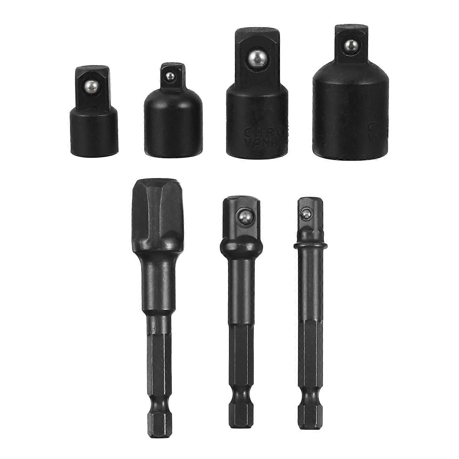 Impact Wrench Compatibility Socket Adapter Set Designed For DIY Enthusiasts In Black Steel With Torque Transfer Functionality 7Pcs/Set