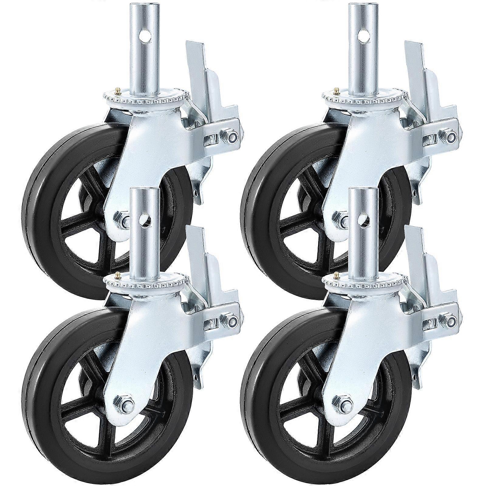 4 Pack 8" x 2" Heavy Duty Scaffolding Rubber Swivel Caster With Dual Locking 1100LBS Capacity Per Wheel