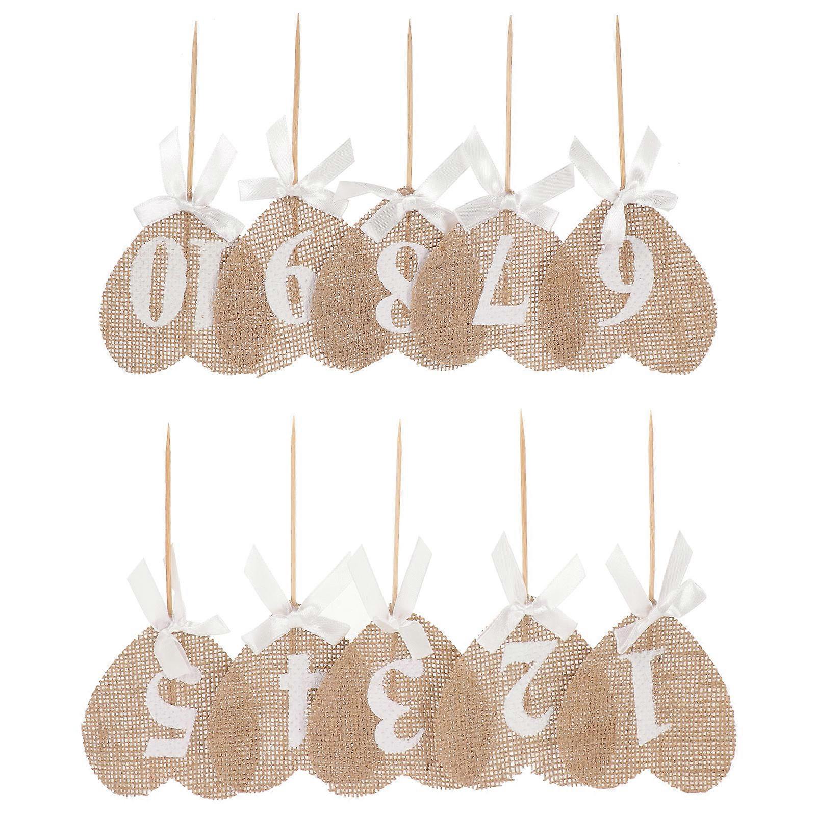 Rustic Burlap Heart Shaped Cards with Stick for Wedding Decor Table Numbers 1-10 18 * 8 5 * 0 2cm