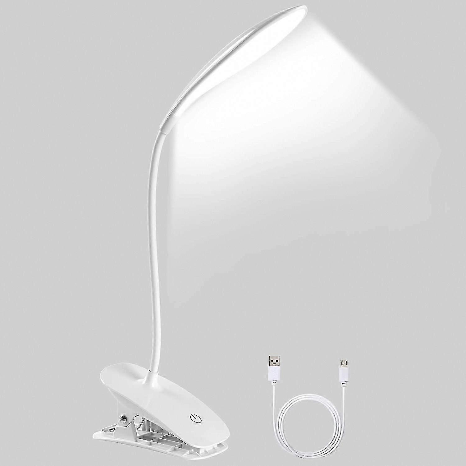 Children's Desk Lamp, USB Rechargeable Clip-on Reading Lamp, 3 Adjustable Color Temperatures and Brightness for Bed, Child, Reading