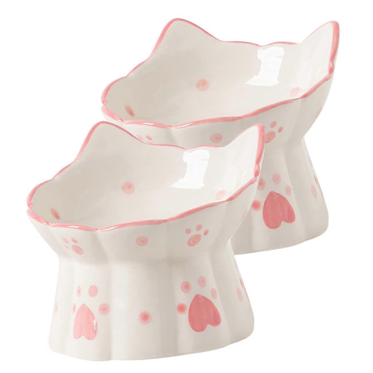 Elevated Ceramic Pet Bowls - 2-Piece Set, Non-Slip Base, Ergonomic Tilted, Feeding And Drinking, Cats & Small Dogs