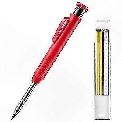 Durable Carpenter Pencil Set with Built-in Sharpener Refills, Precision Mechanical Pencil for Crafting and Writing (Red)