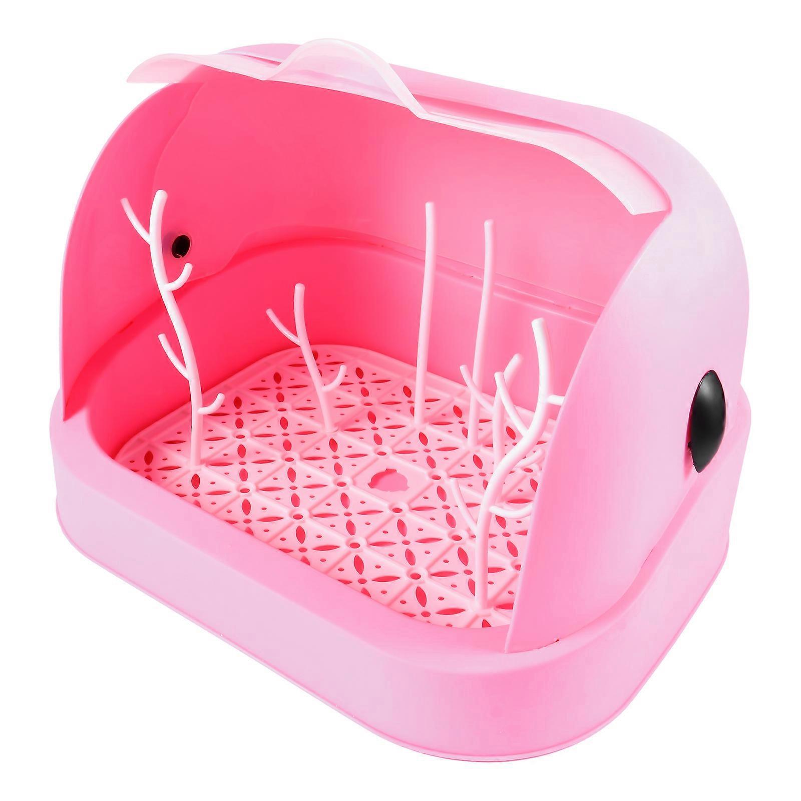 Nursing Bottle Storage Box with Cover   Durable Drying Rack for Milk Bottles & Tableware   Easy Installation   Pink