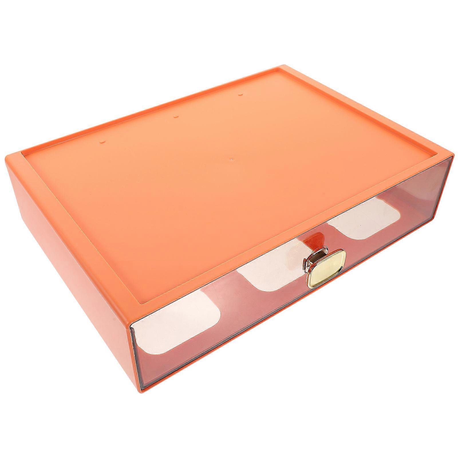 Sundries Storage Box Drawer Type Jewelry Case For Office Desk Organization 33X23X8CM Orange Easy Open/Close 1Pack