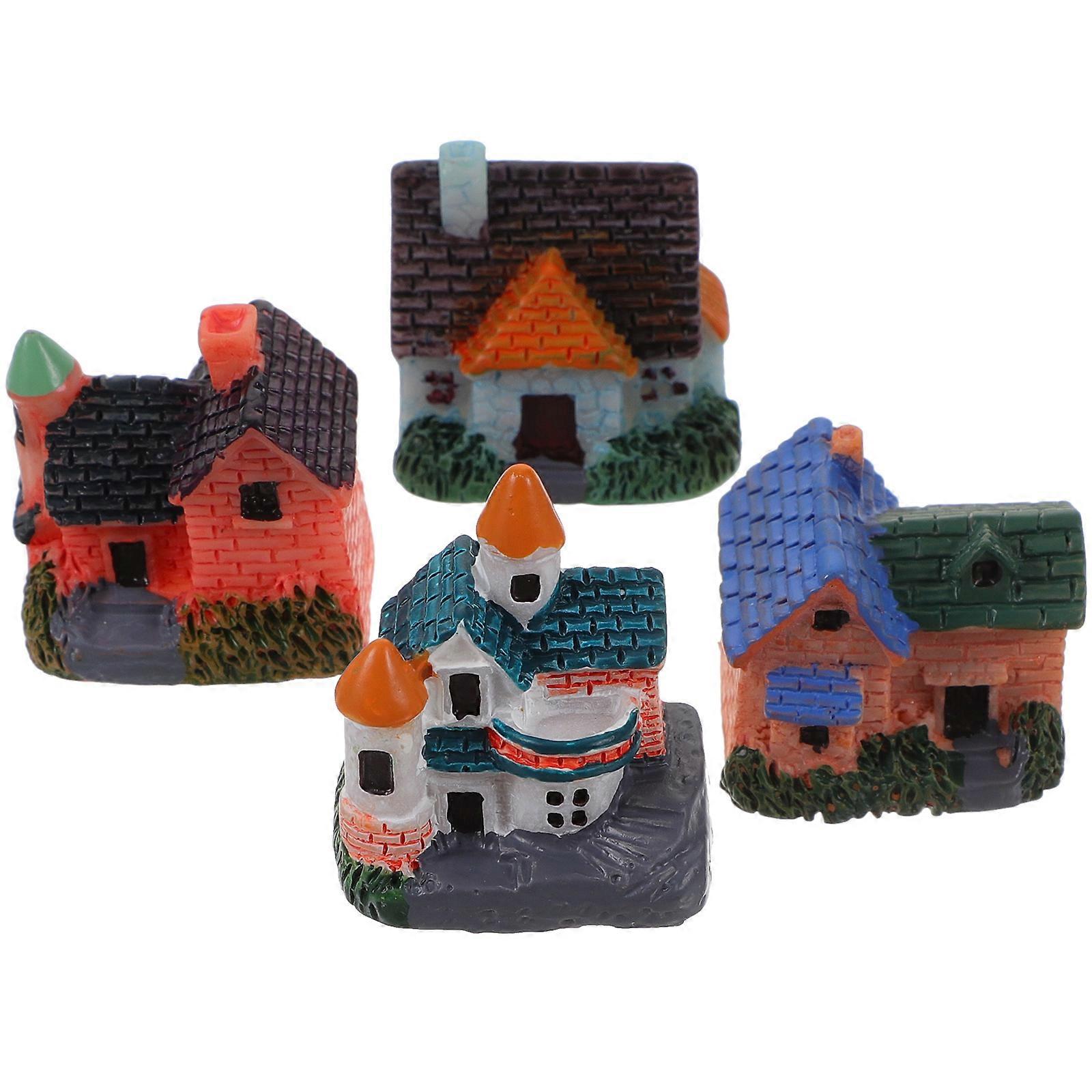 4pcs Miniature House Figurines for Garden & Desktop Micro Landscape Decor – Reliable Ornament for Miniature Enthusiasts