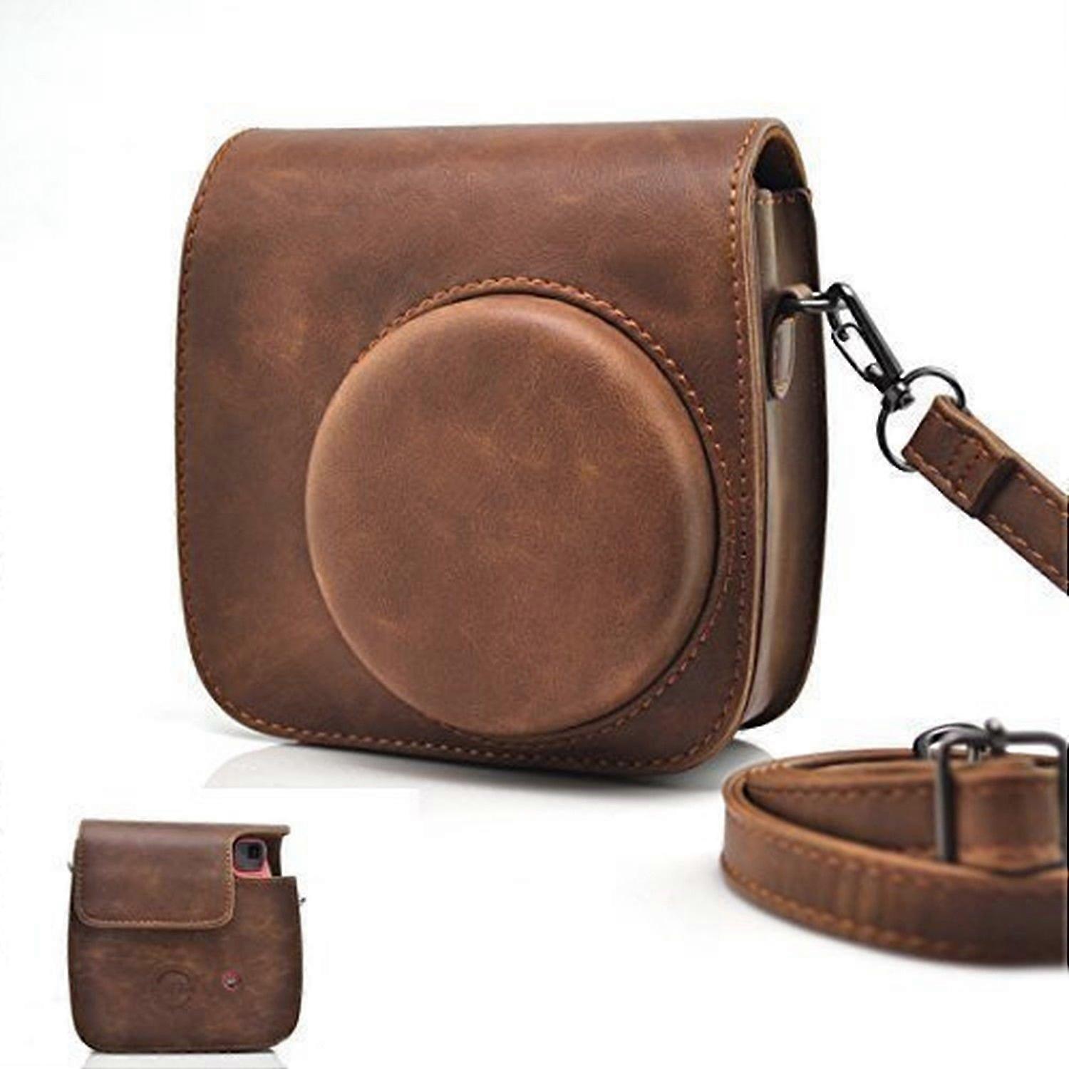 Classic Vintage PU Leather Compact Case with Loop for Fujifilm Instax Mini 9/8/8+ Instant Camera - Brown PU Leather Loop