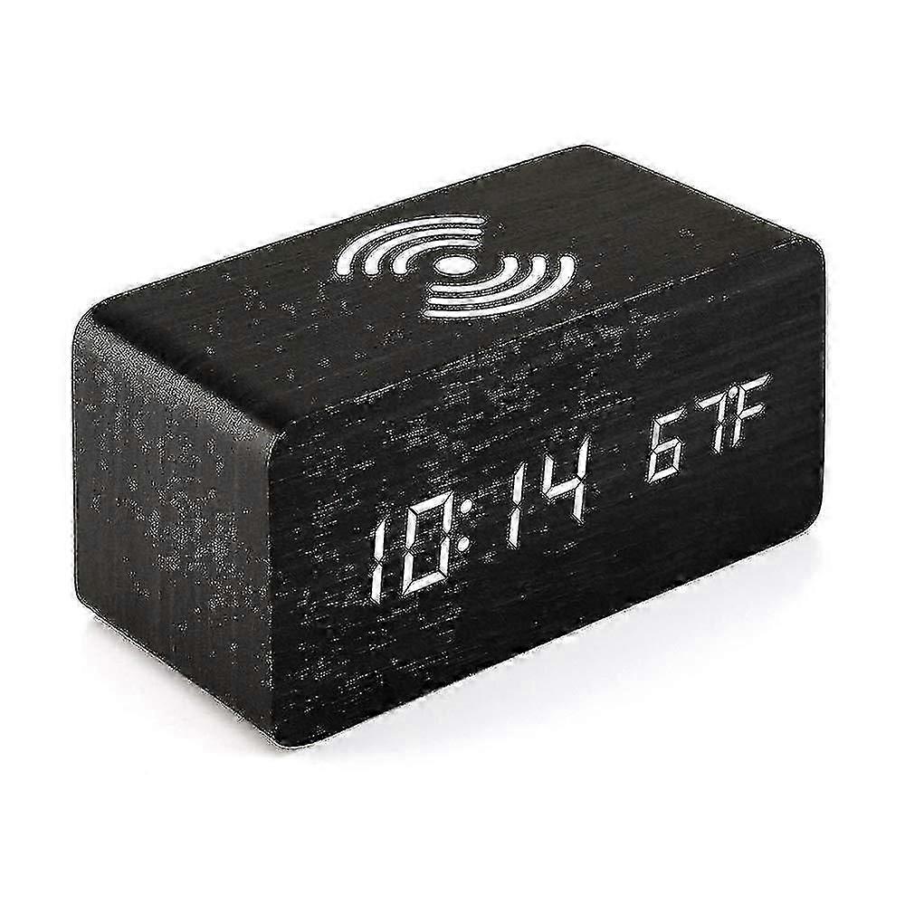 Suitable for Wooden Digital Alarm Clock with Wireless Charging, 3 Alarms, LED Display, Sound Control, Snooze for Bedroomyiwu