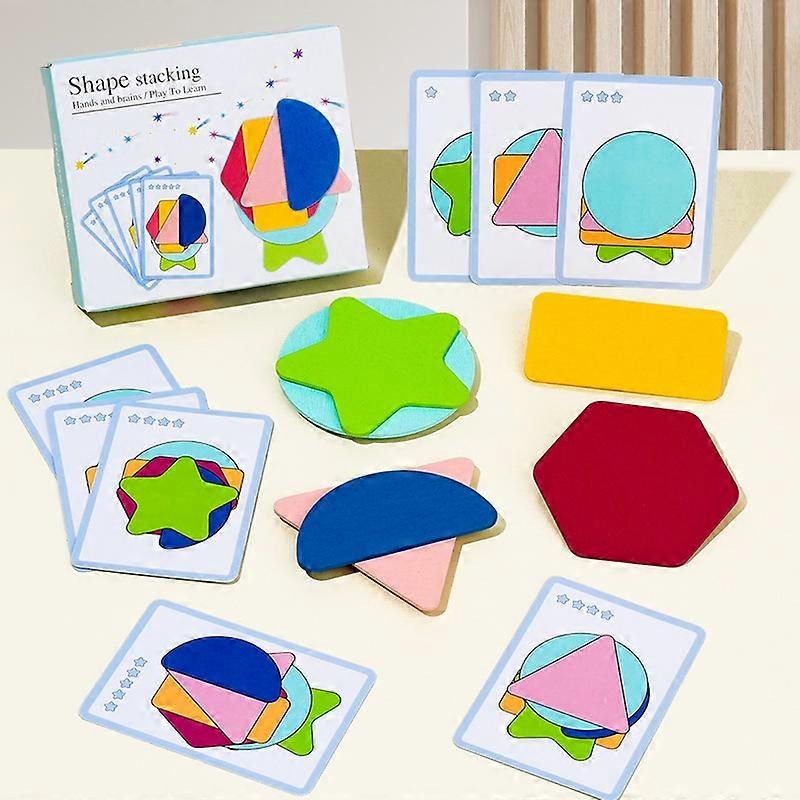 Geometric Shapes of Wood Stacked Color Recognition Games Fun Shape Stacks Puzzles Logical Thinking T