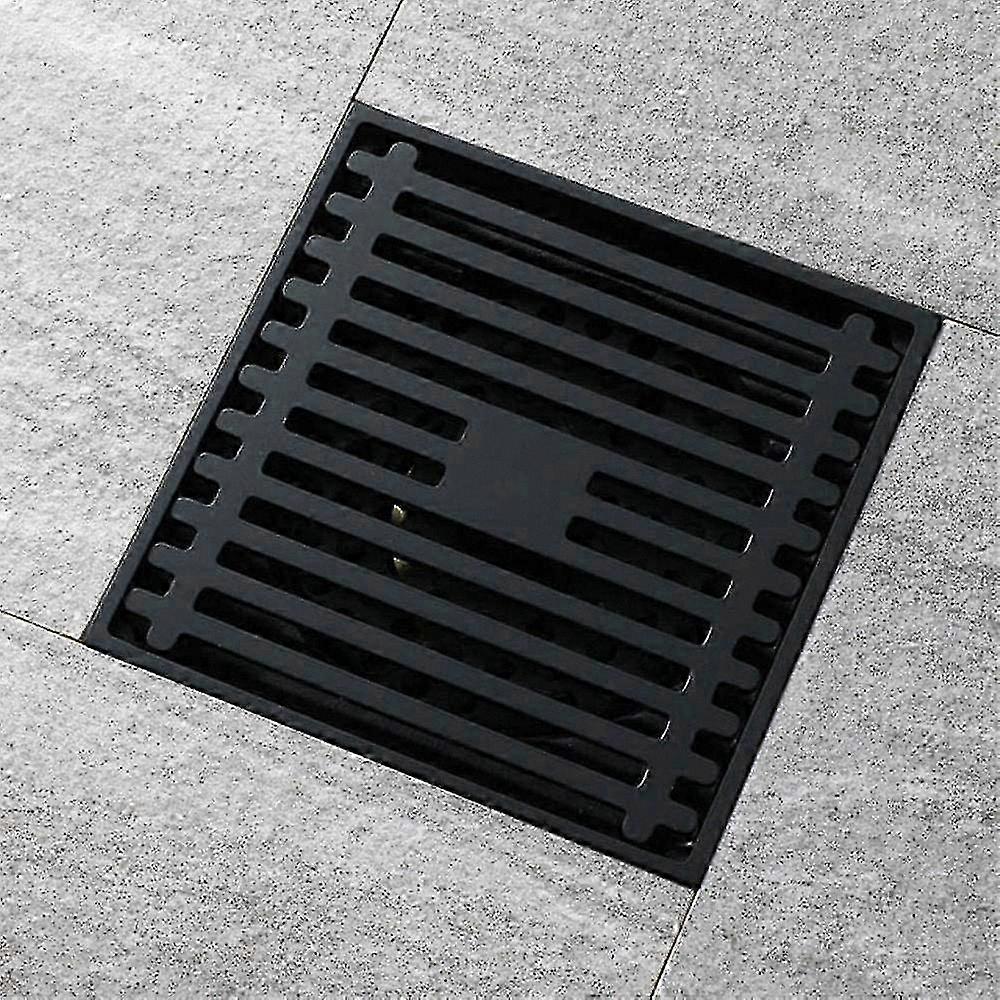 Square Shower Floor Drain with Removable Grate for Bathroom Use in Black Finish