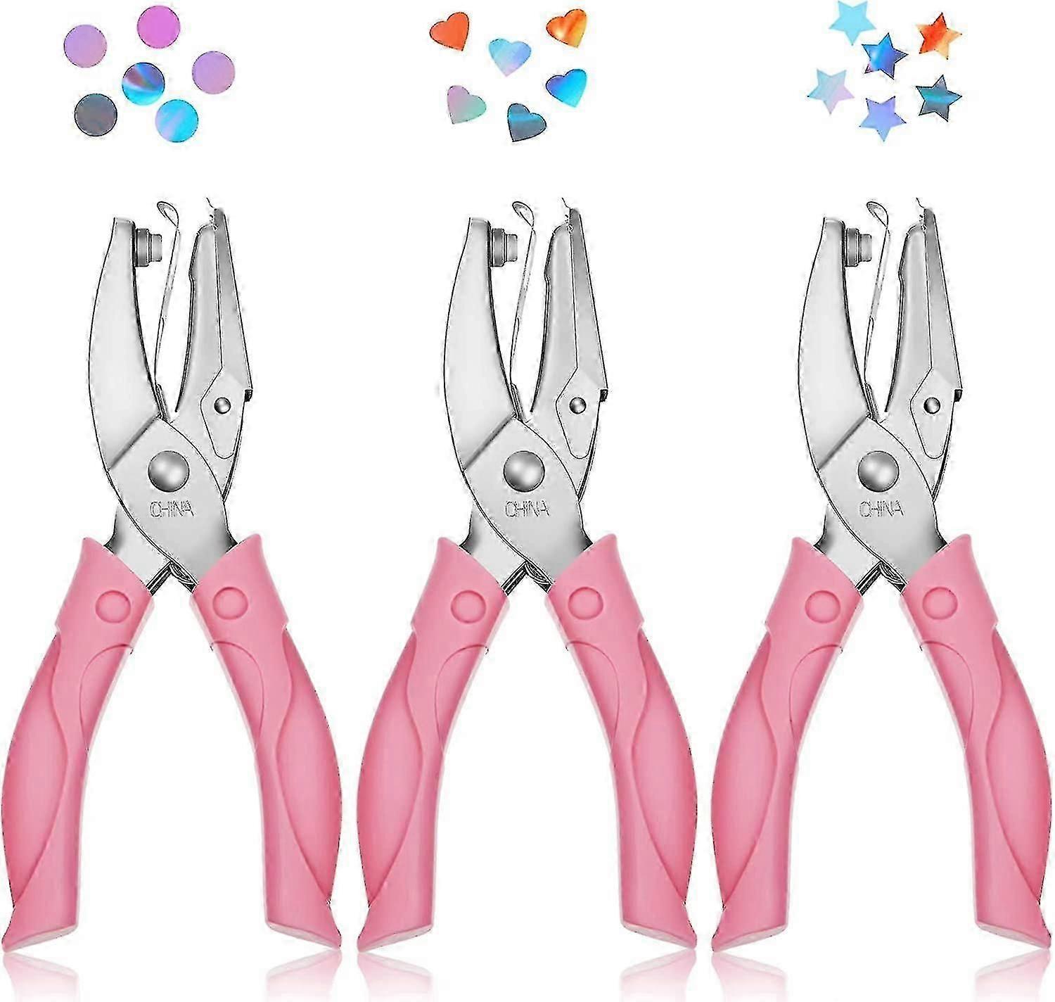 3 Pieces Handheld Hole Paper Punch - Soft Grip, Circle, Star, Heart Shapes